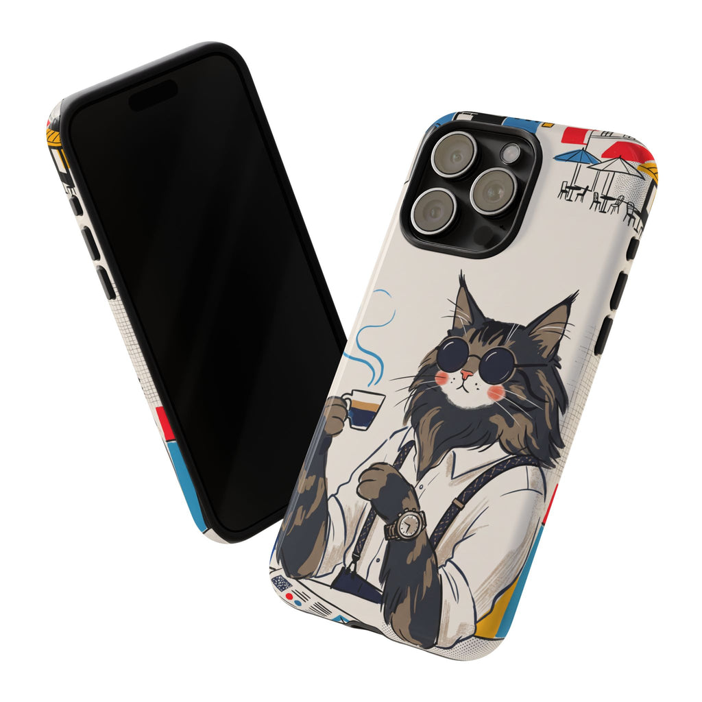 Cat Barista iPhone Case | Cool Cat in Sunglasses Coffee Shop Design