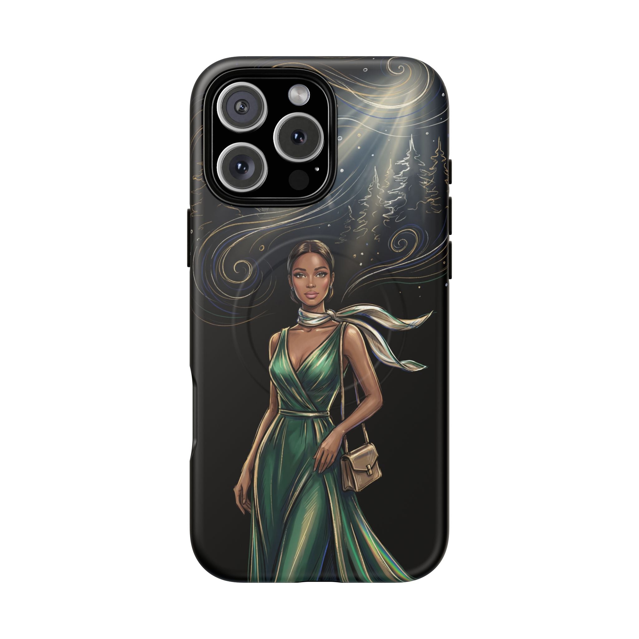 Elegant Woman in Green Dress Art Protective Tough MagSafe iPhone Case