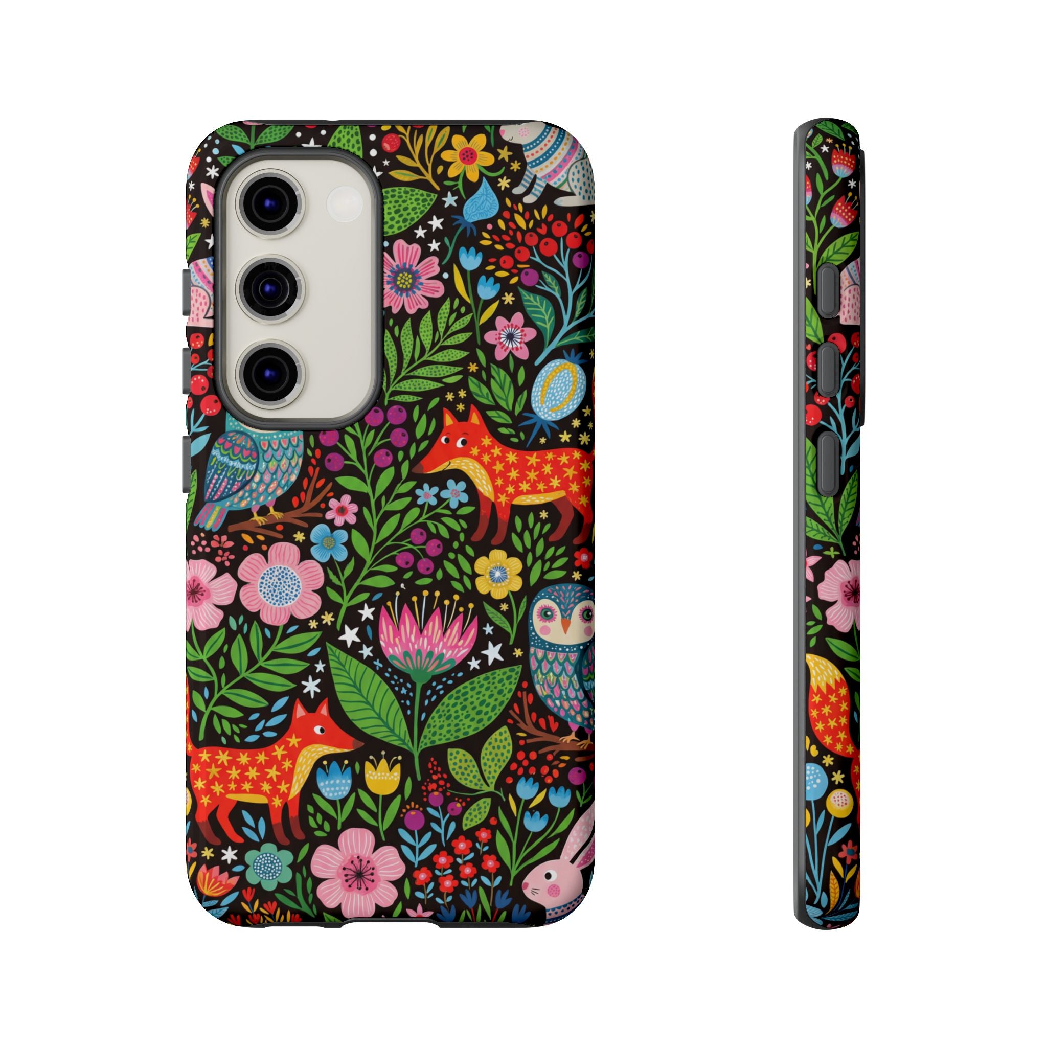 Floral Woodland Samsung Galaxy Phone Case | Colourful Fox & Owl Protective Cover