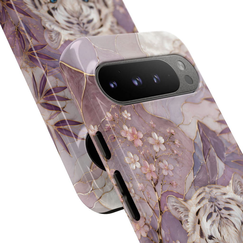 White Tiger Google Pixel Phone Case | Cherry Blossom Art Cover