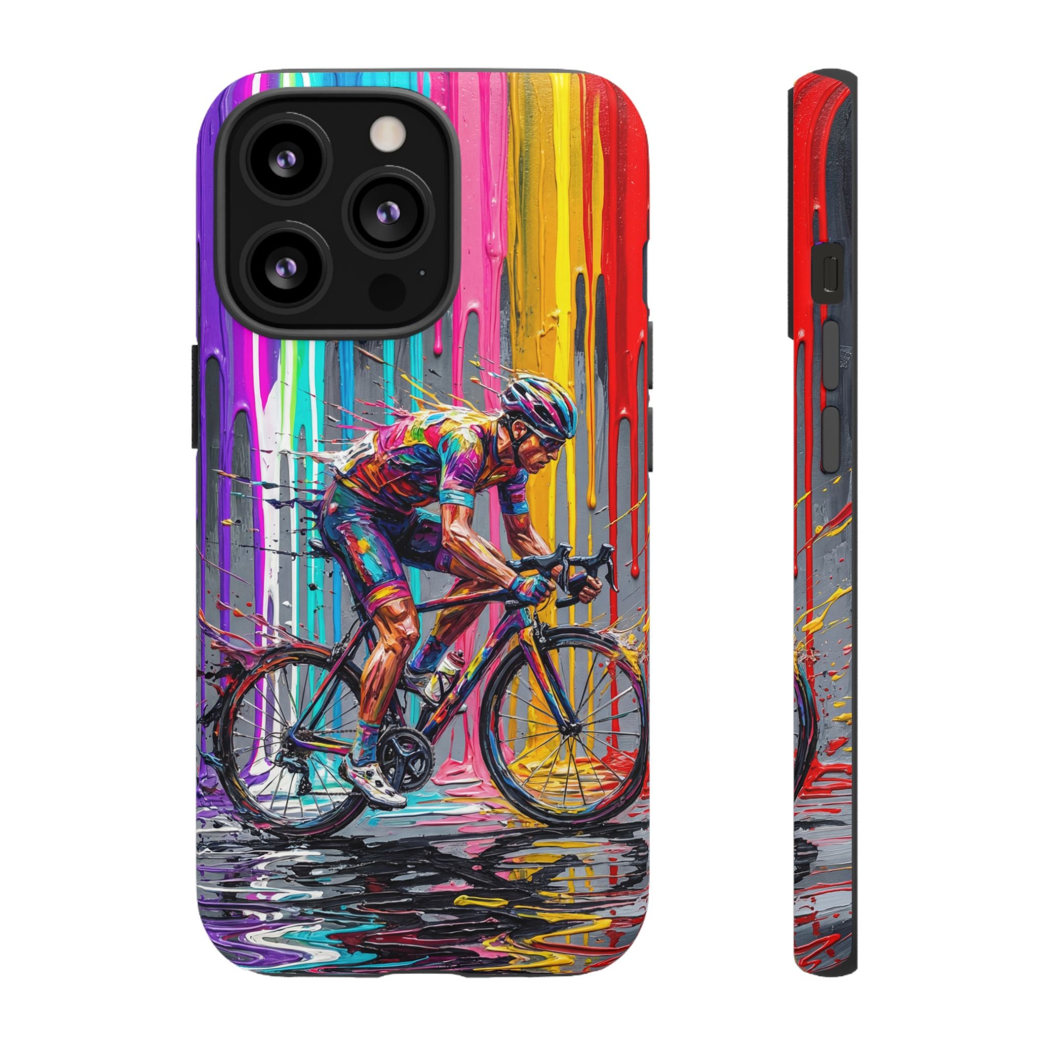 Cyclist Art iPhone Case | Colourful Drip Painting Tough Cases