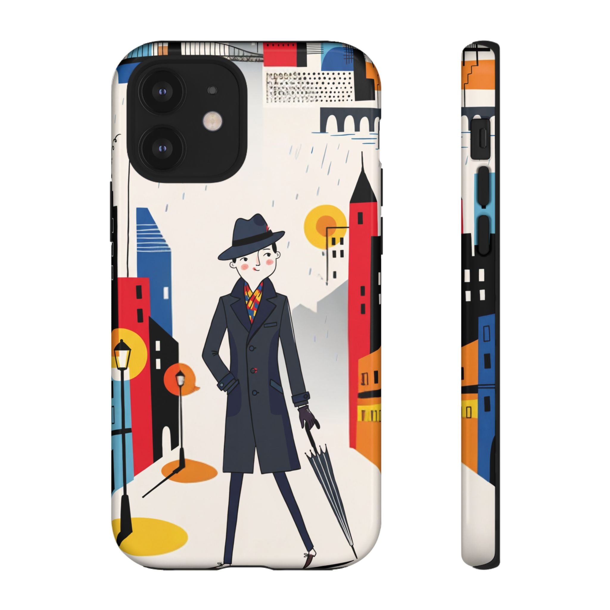 Retro Gentleman in Cityscape Illustration iPhone Case