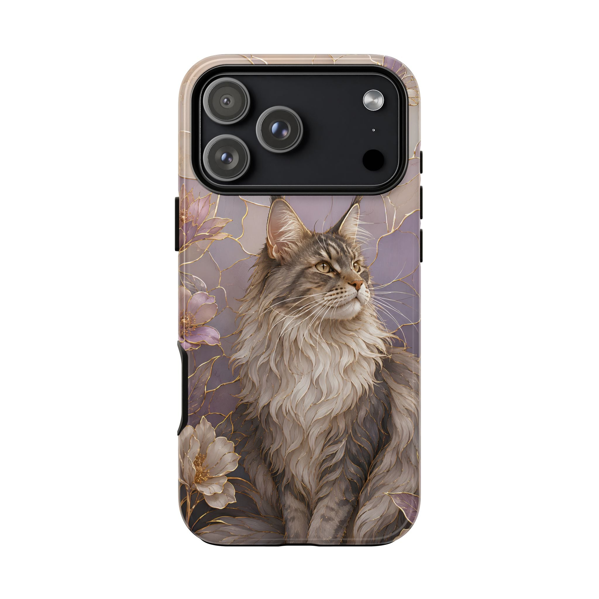 Maine Coon Cat iPhone Case | Floral Cat iPhone Case