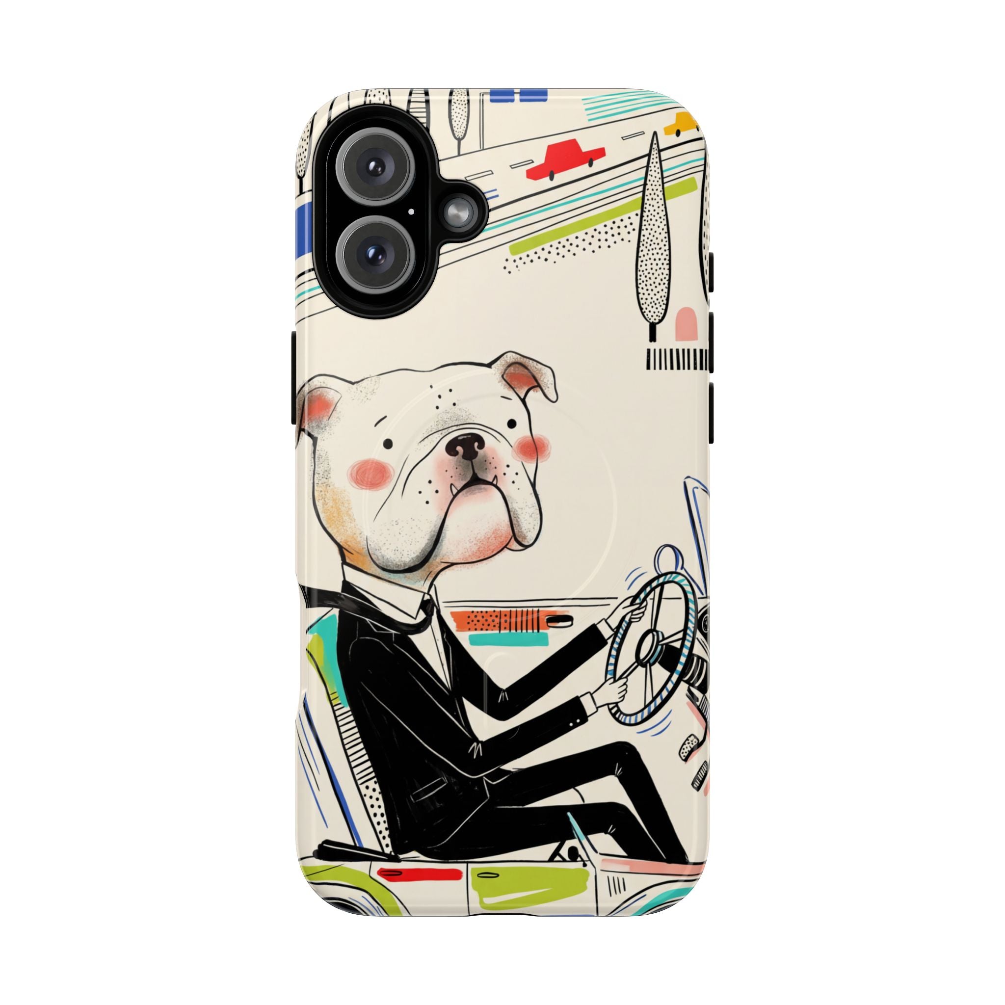 Bulldog Driver MagSafe iPhone Case | Cute Retro Dog Illustration