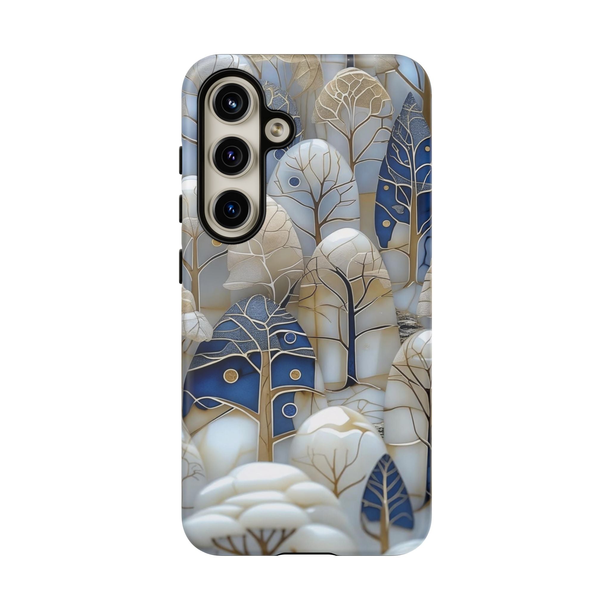 Blue Gold Winter Forest Samsung Galaxy Case — Elegant Tree Pattern Tough Case