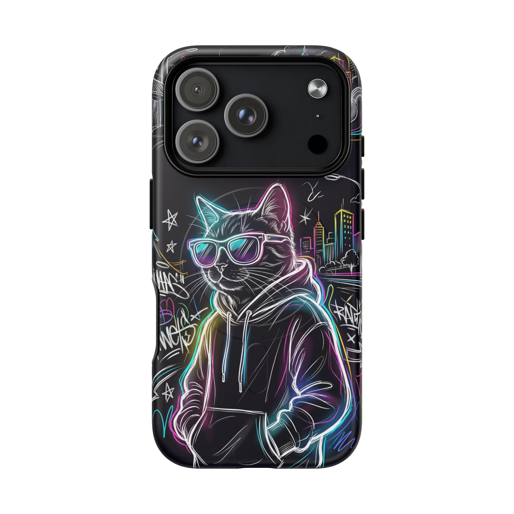Cool Hoodie Neon Street Cat MagSafe iPhone Case