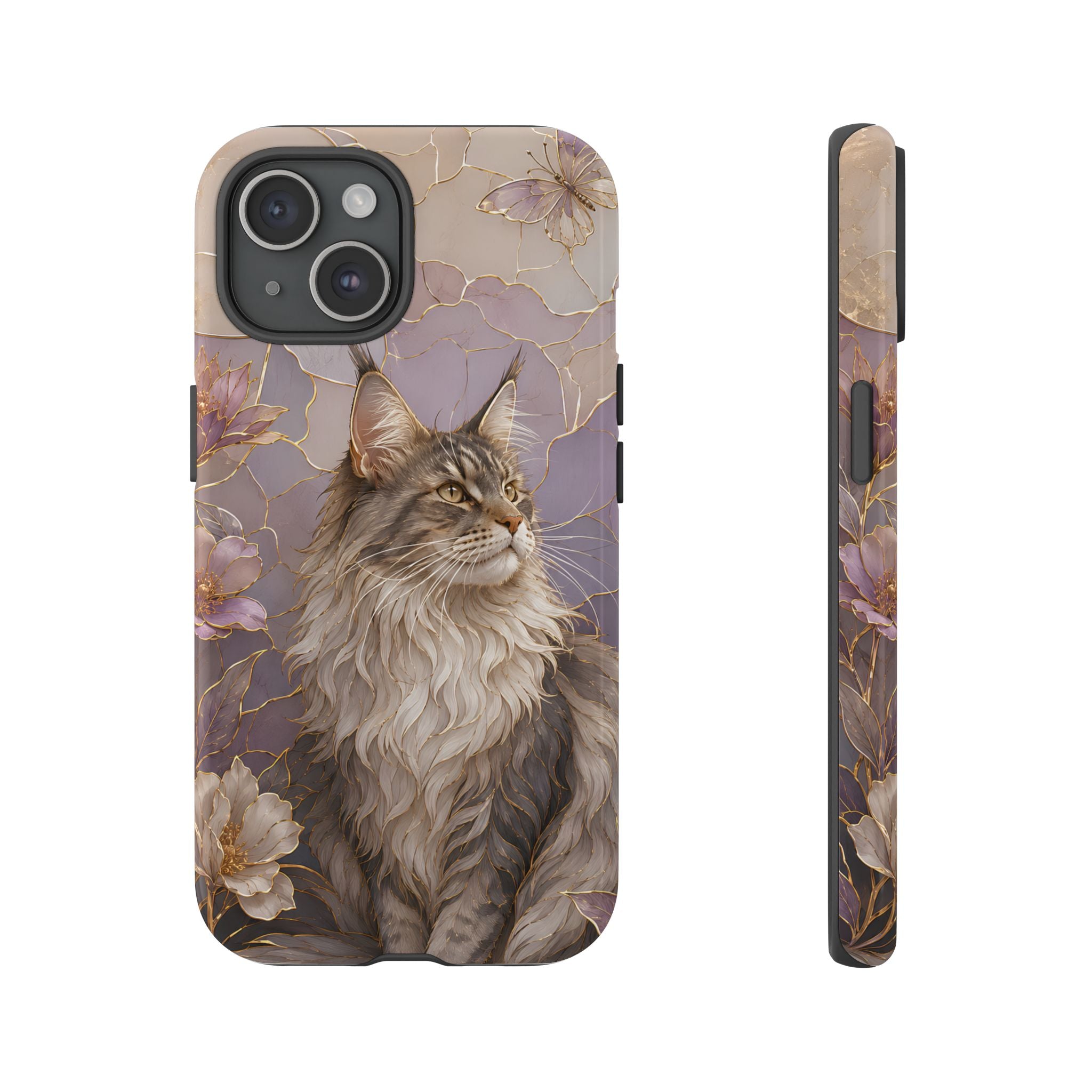 Maine Coon Cat iPhone Case | Floral Cat iPhone Case