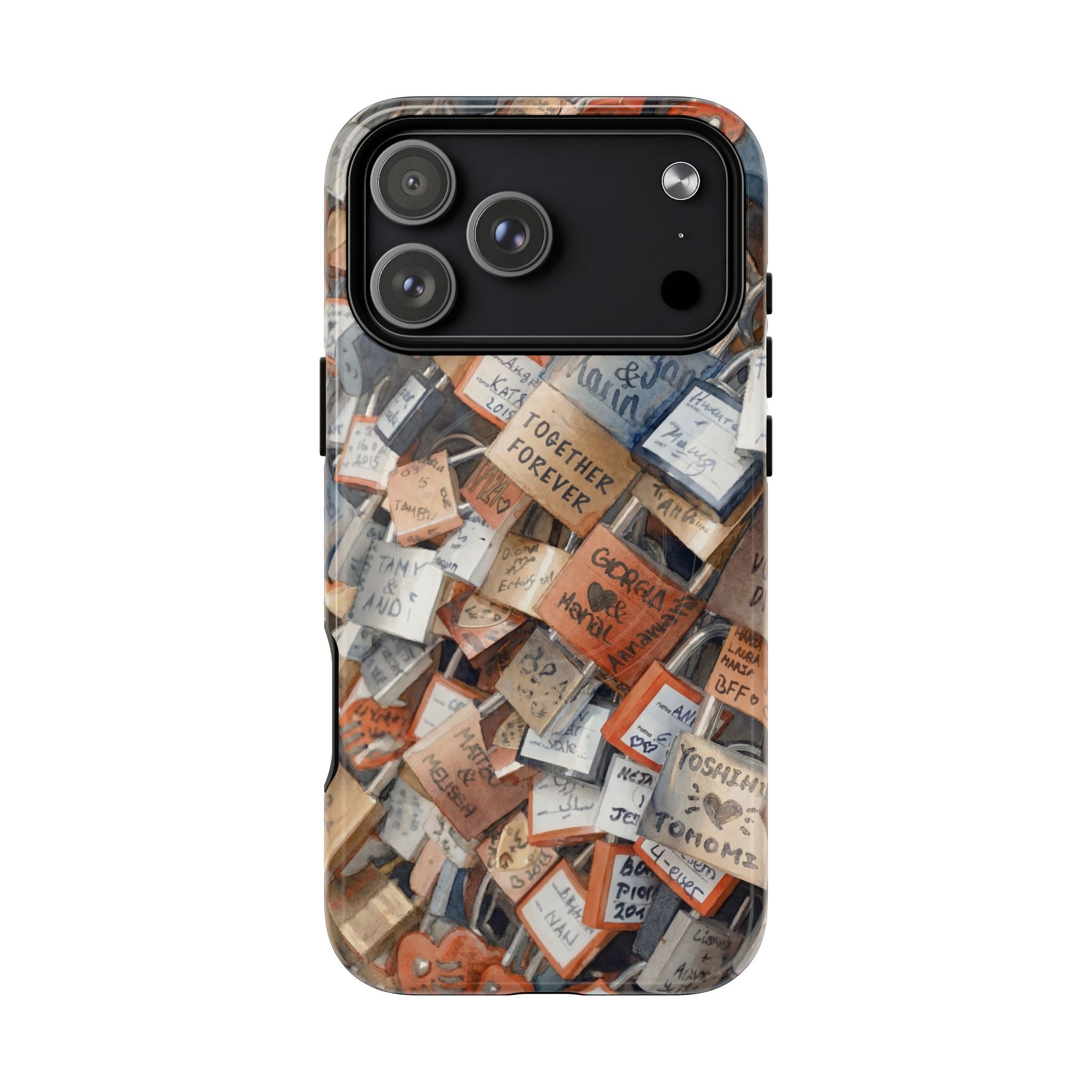 Custodia per iPhone MagSafe resistente con motivo collage di lucchetti dei desideri