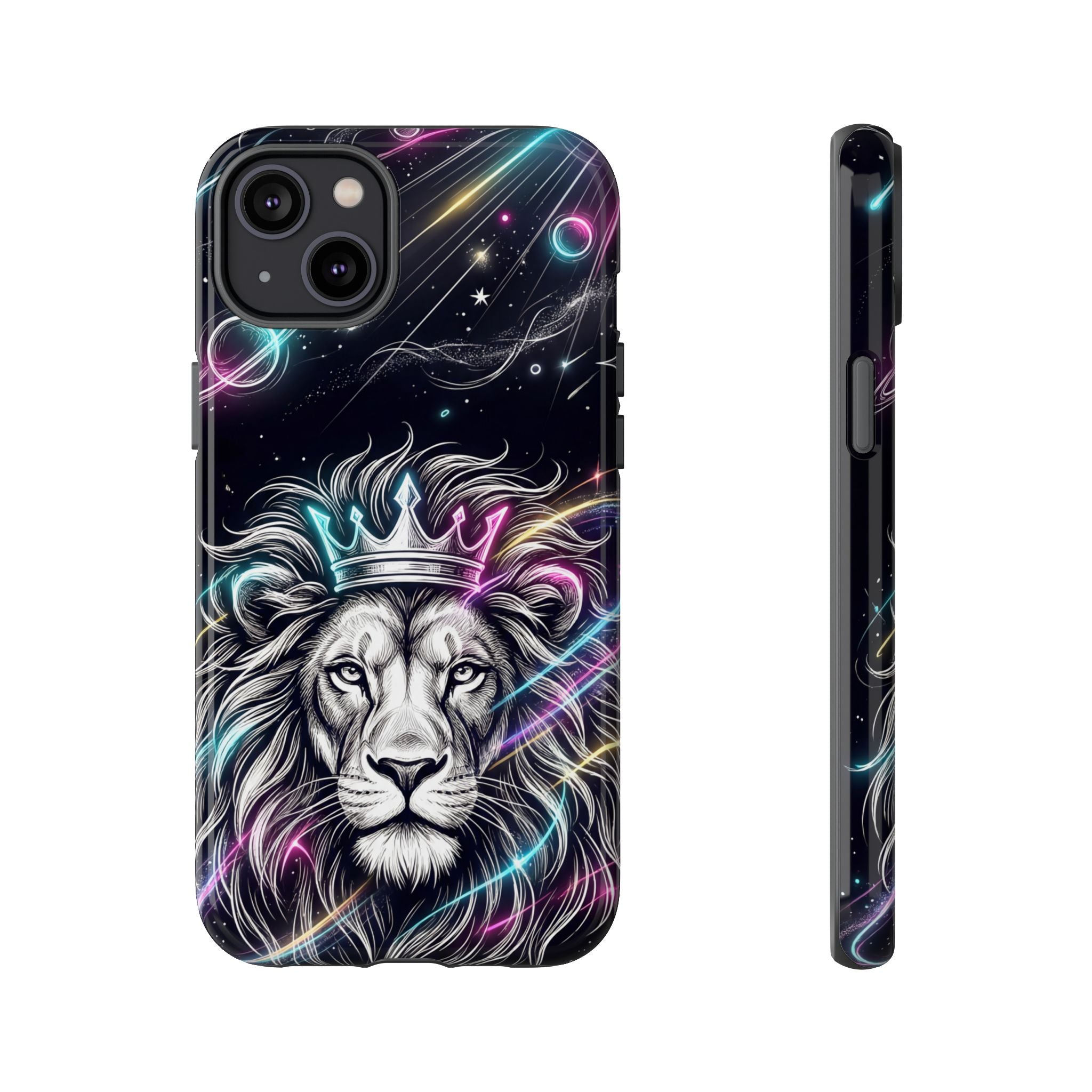 Galaxy Lion iPhone Case | Neon Crowned Lion Protective Case