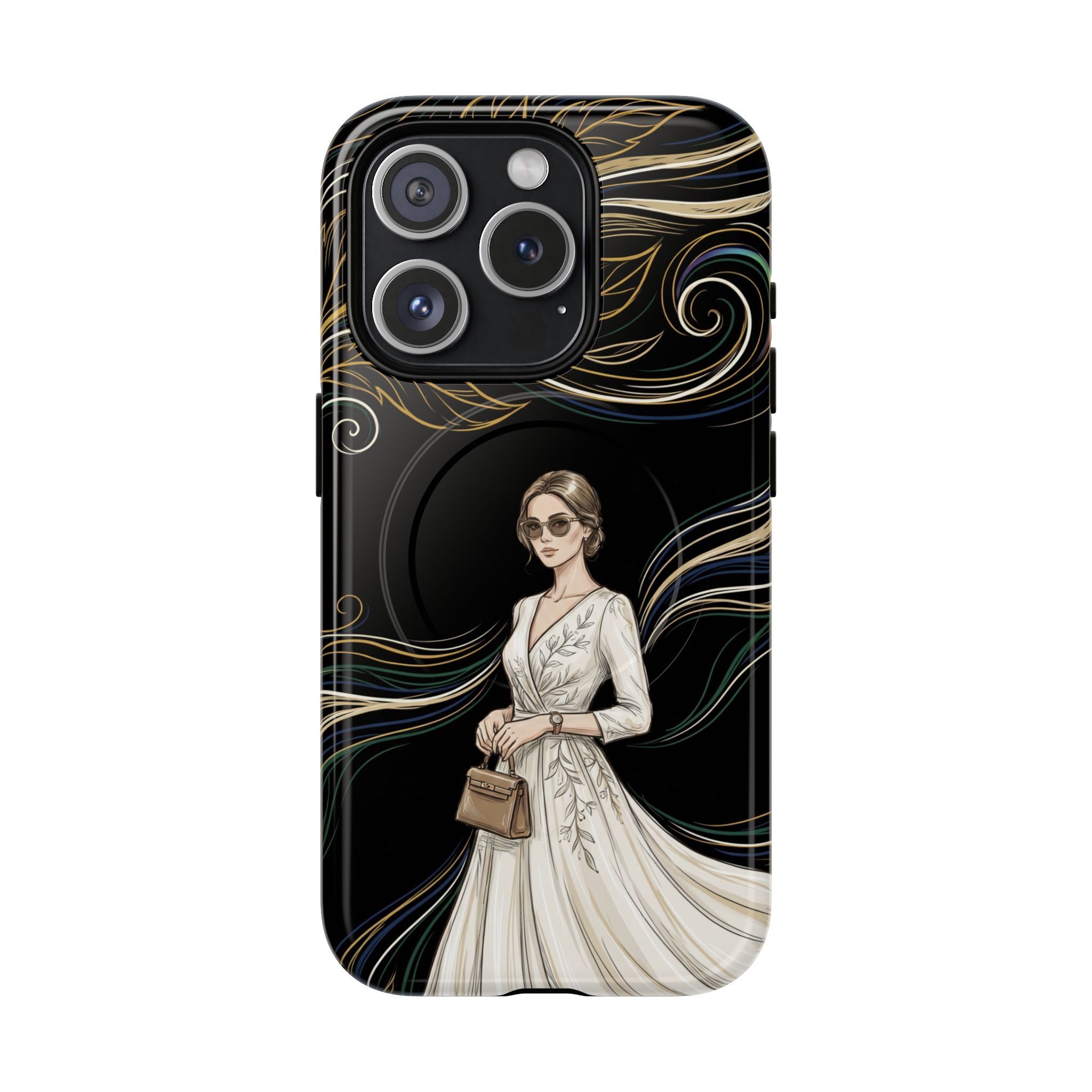 Elegant Woman Illustration MagSafe iPhone Case | Vintage Bride in Flowing Gown