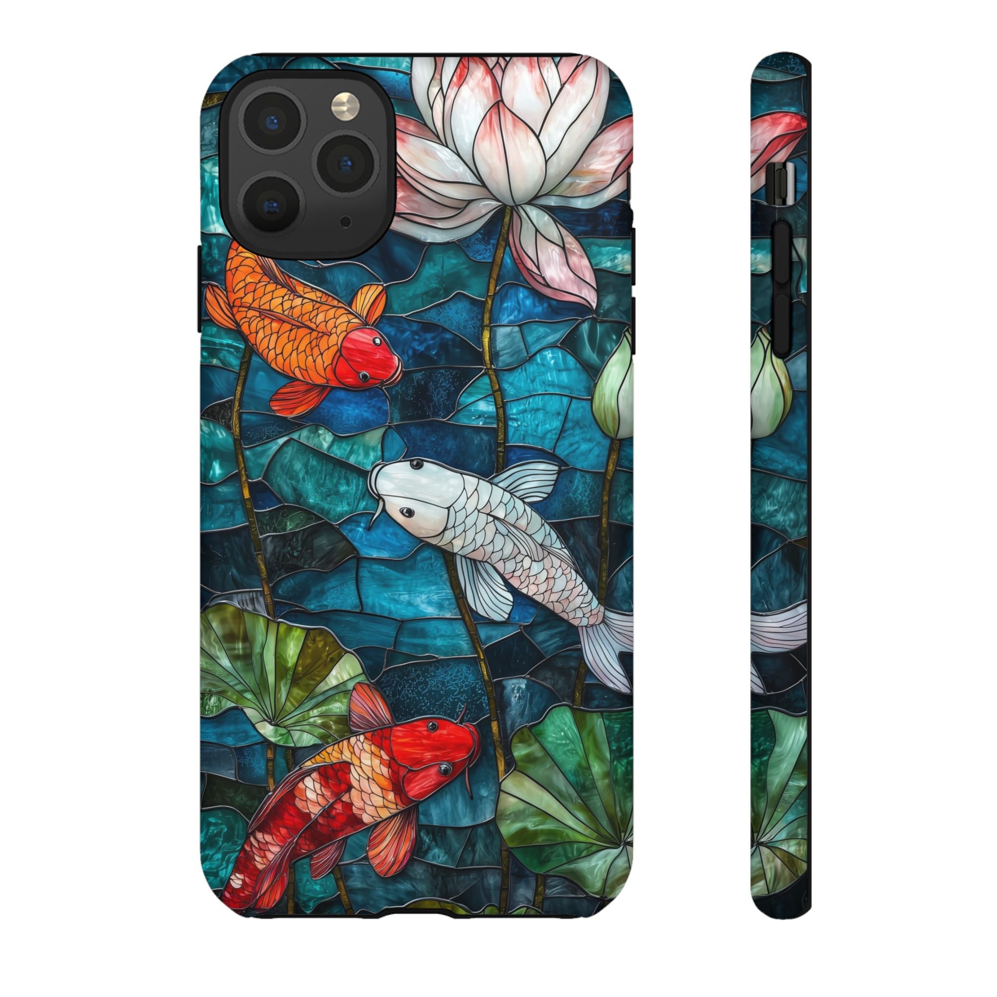 Koi Pond Tough iPhone Case — Stained Glass Lotus & Koi Design