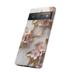 Custodia rigida per Google Pixel con motivo floreale in marmo — Custodia rigida con motivo Sakura Gold Cherry Blossom