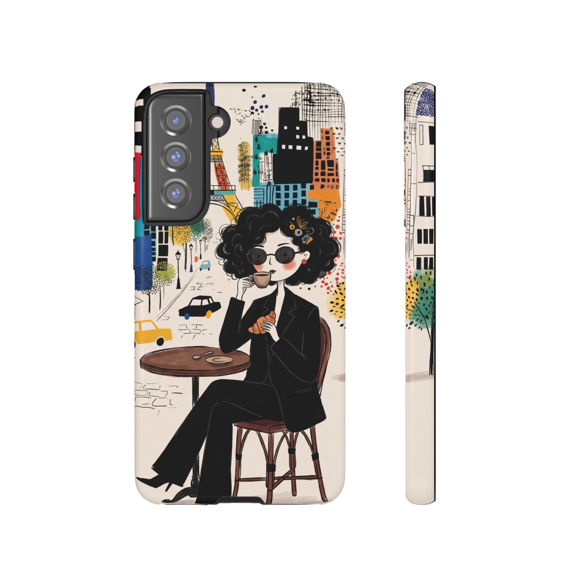 Paris Cafe Chic Samsung Galaxy Phone Case | Stylish Woman Illustration iPhone Cover