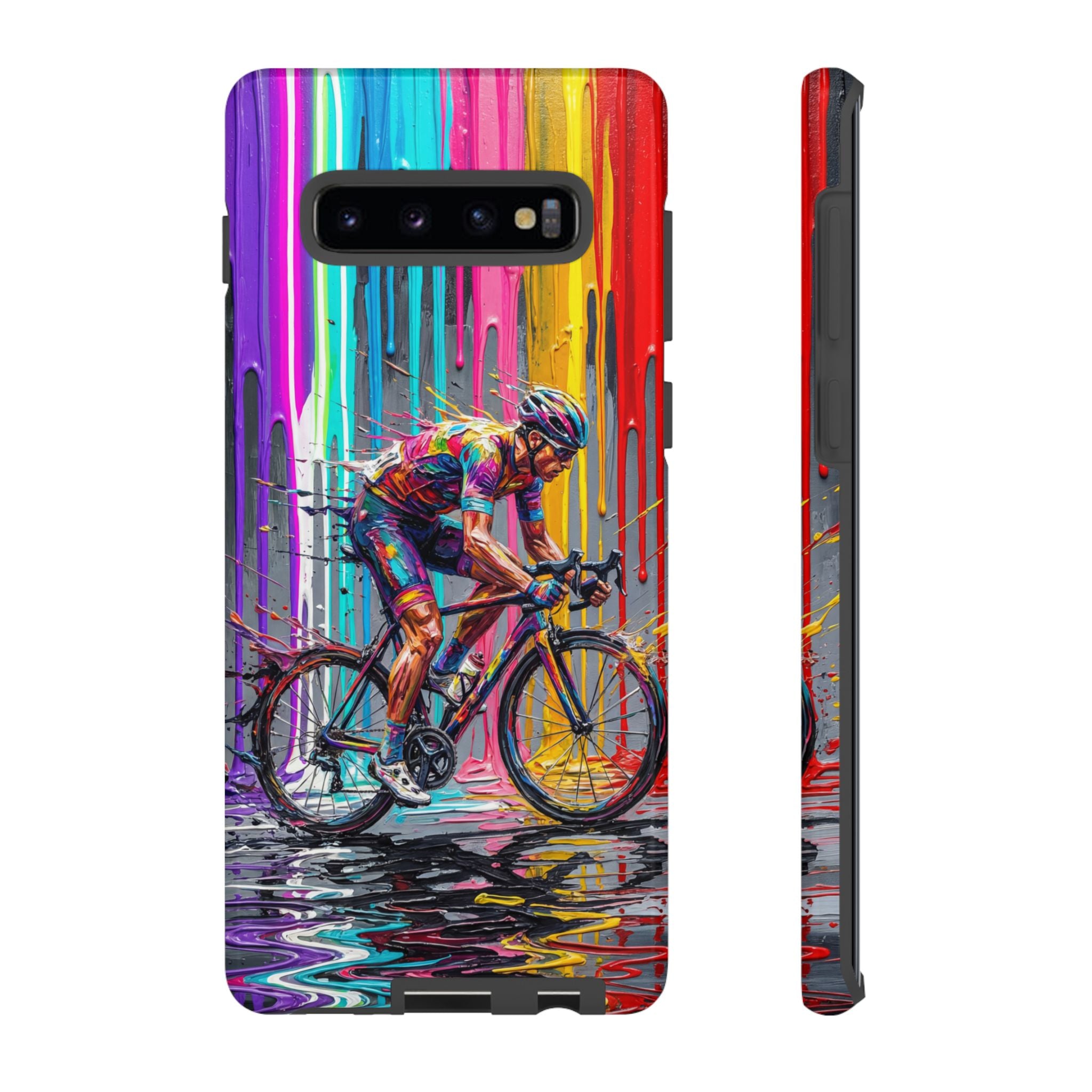 Cyclist Art Samsung Galaxy Phone Case | Colourful Drip Painting Tough Cases