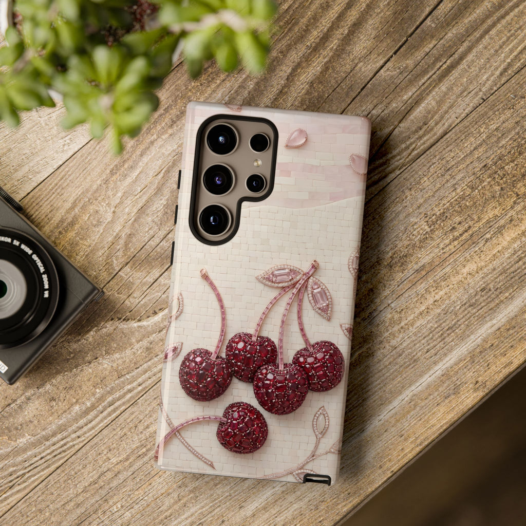 Cherry Embroidery Samsung Galaxy Phone Case | Glitter Red Cherries Pattern