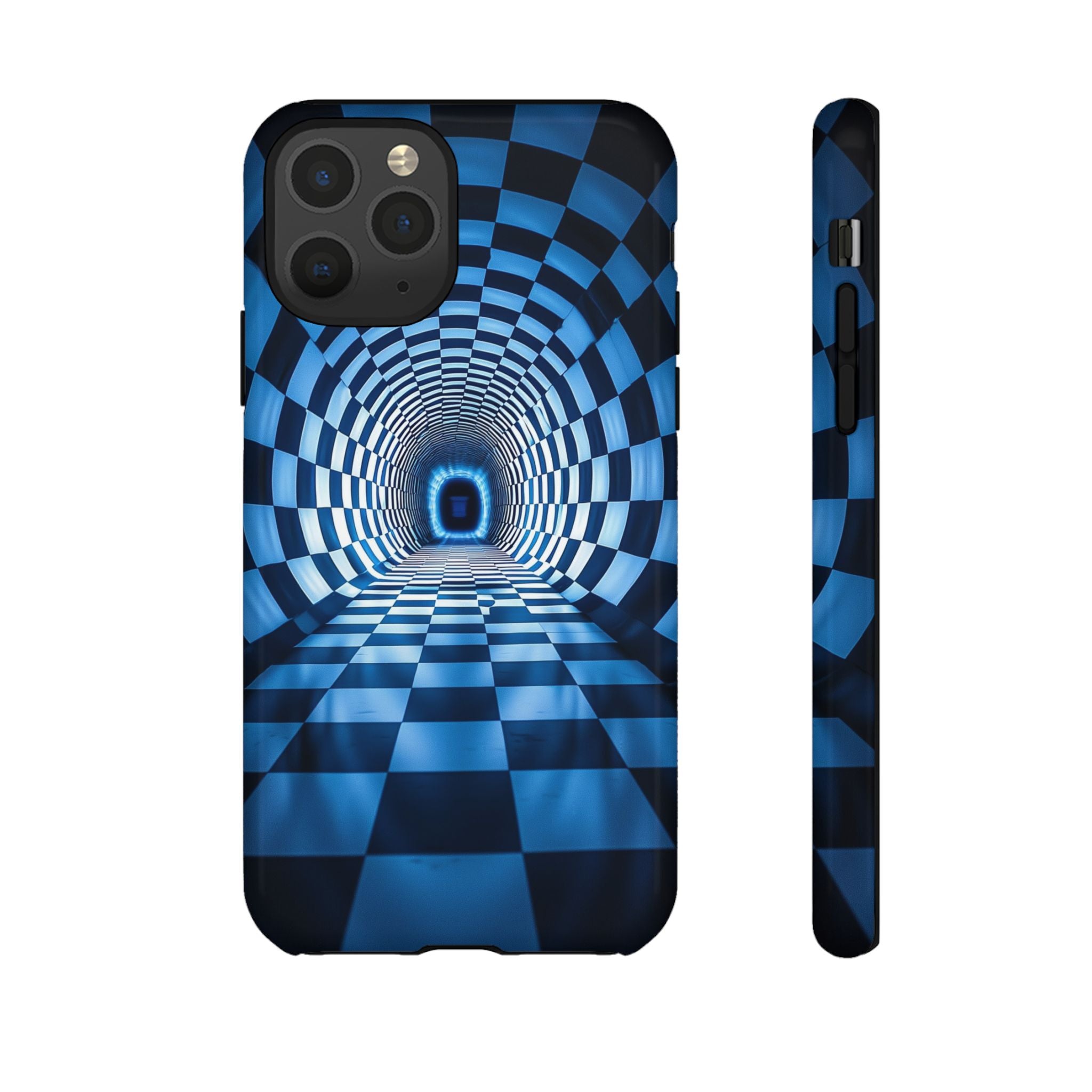 Blue Checkered Tunnel iPhone Case — 3D Optical Illusion Tough Case