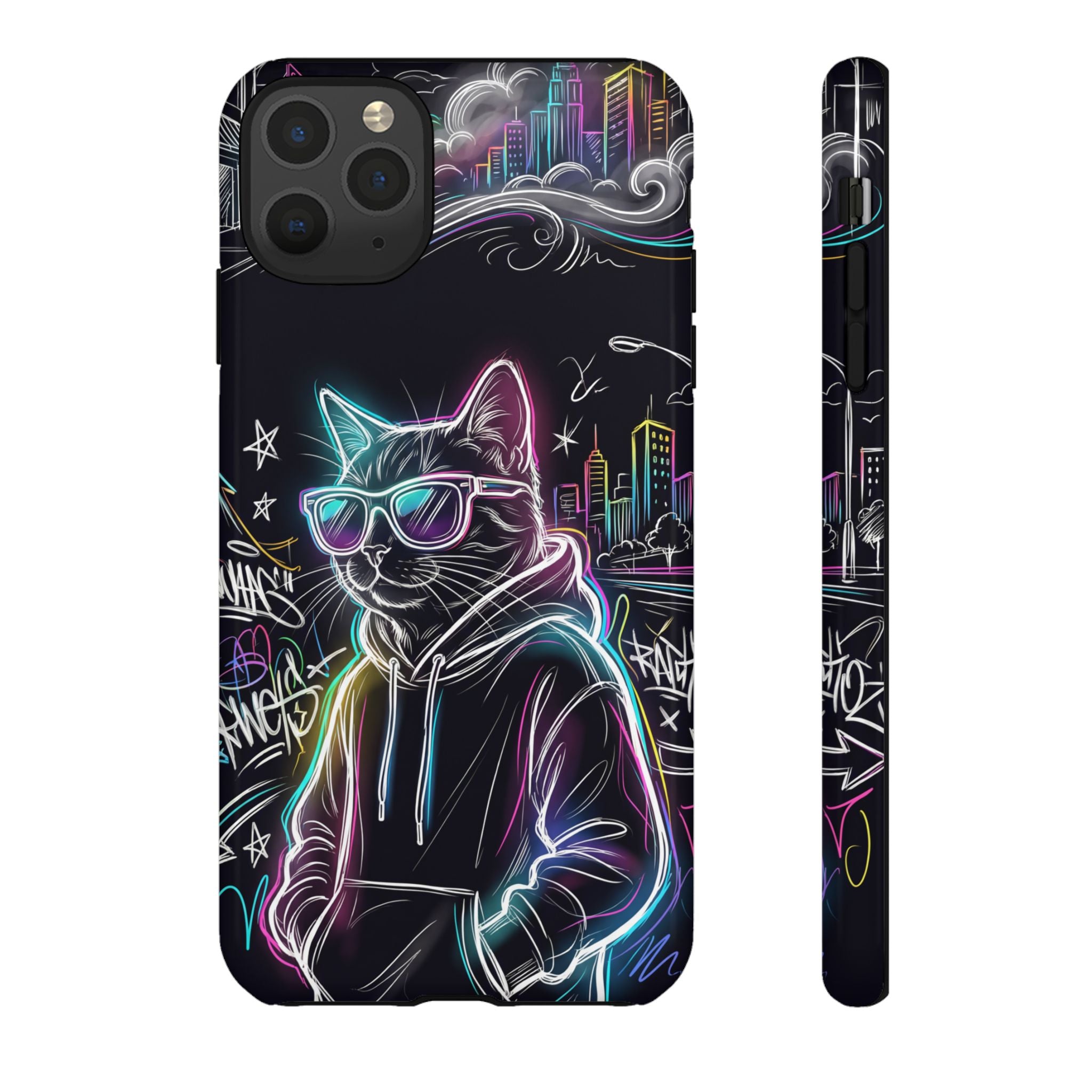 Cool Hoodie Neon Street Cat iPhone Case