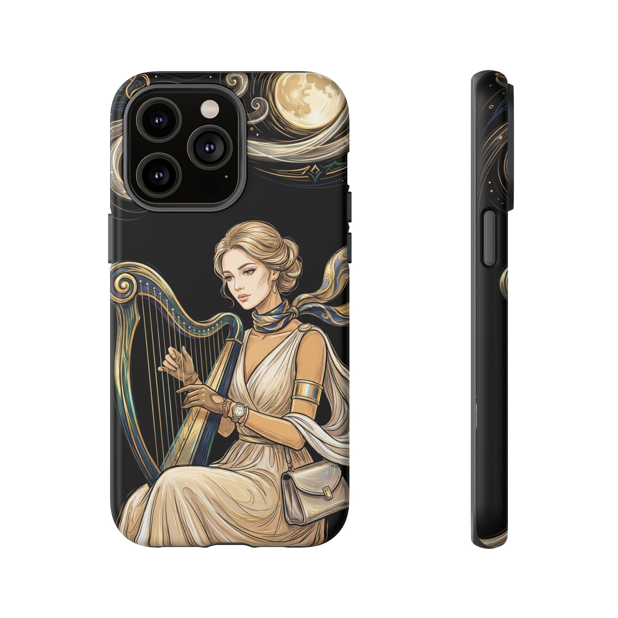 Moonlit Harp iPhone Case | Vintage Goddess Musician Art