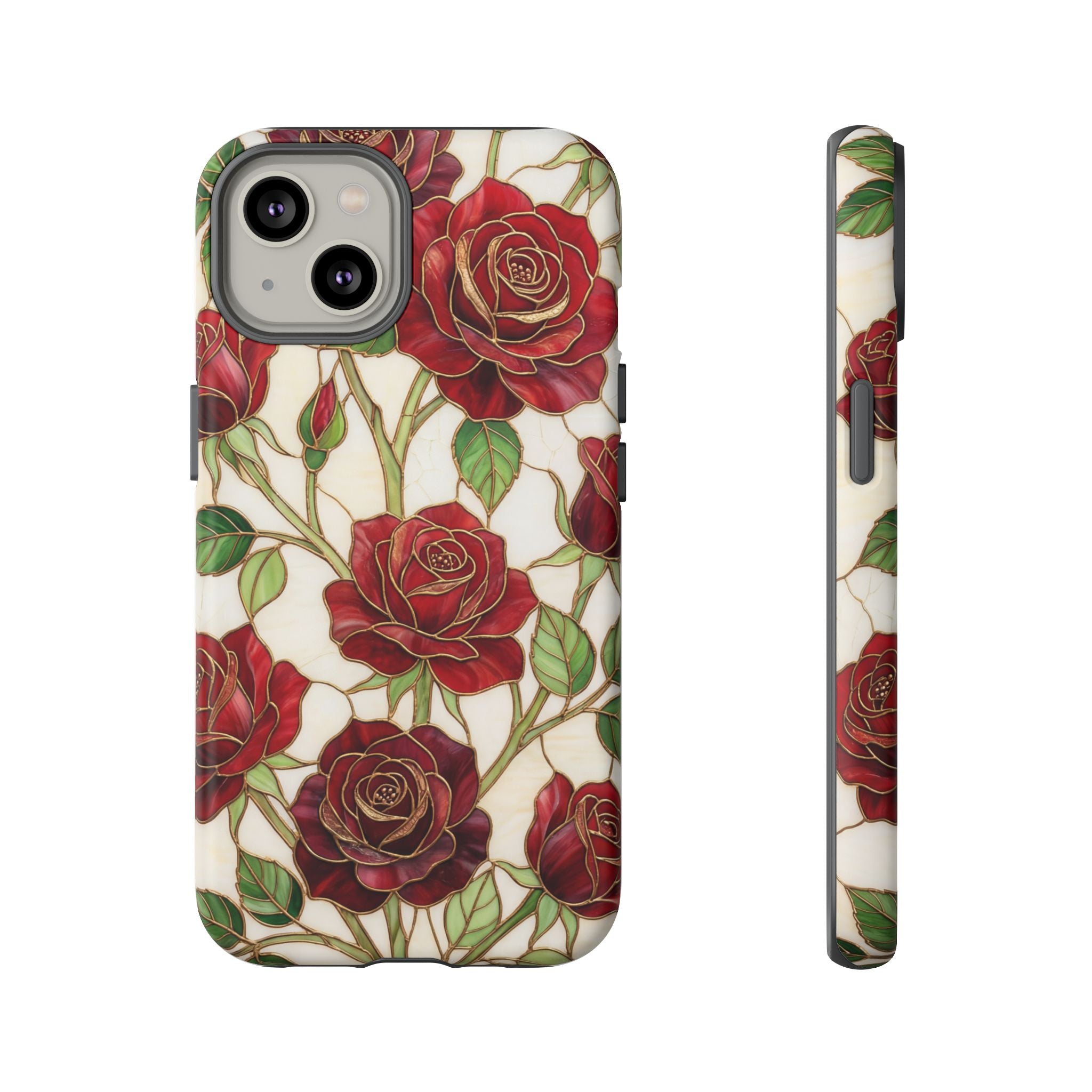 Red Rose Pattern Tough iPhone Case — Vintage Floral iPhone Protection