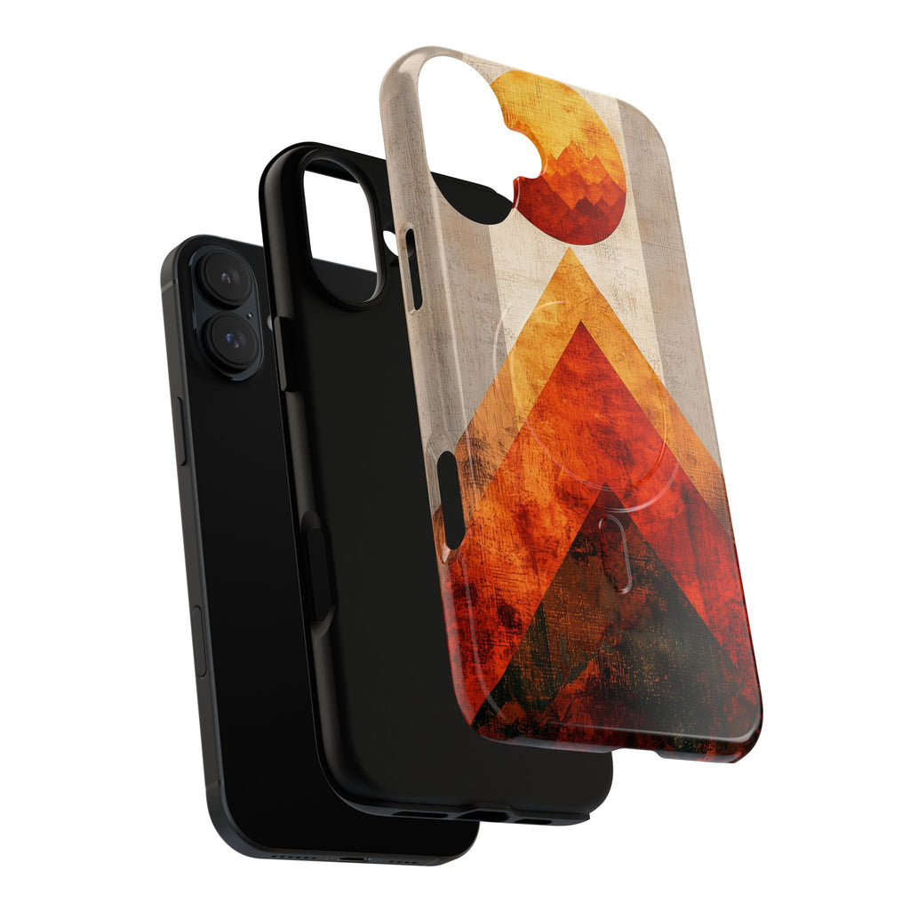 Custodia MagSafe per iPhone con motivo geometrico retrò al tramonto