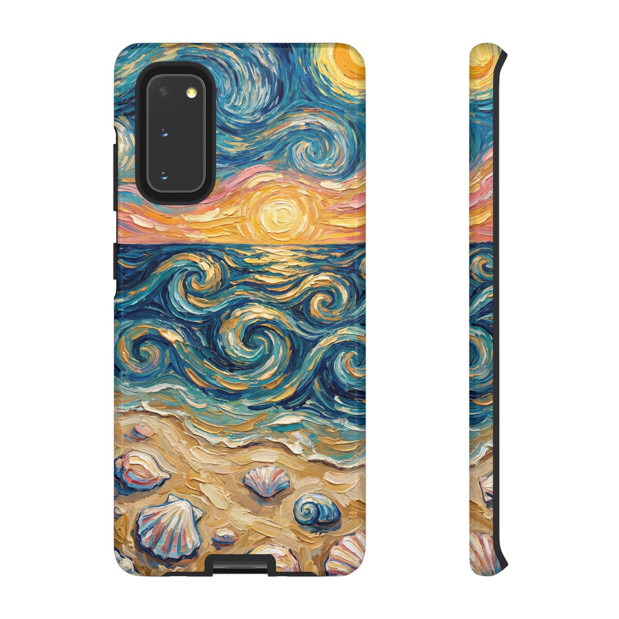 Sea Sunset Samsung Galaxy Case — Van Gogh‑Style Beach Waves with Shells