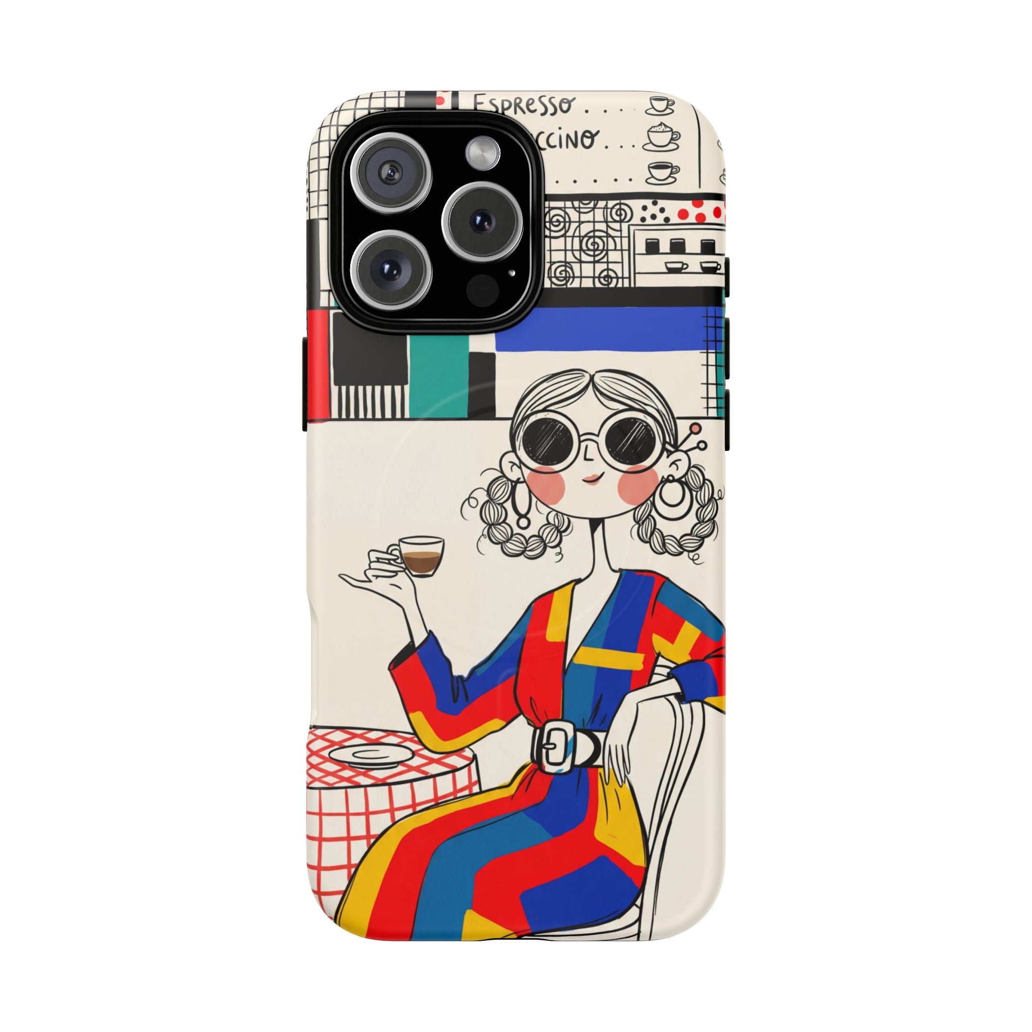 Retro Cafe MagSafe iPhone Case | Colourful Chic Woman Illustration