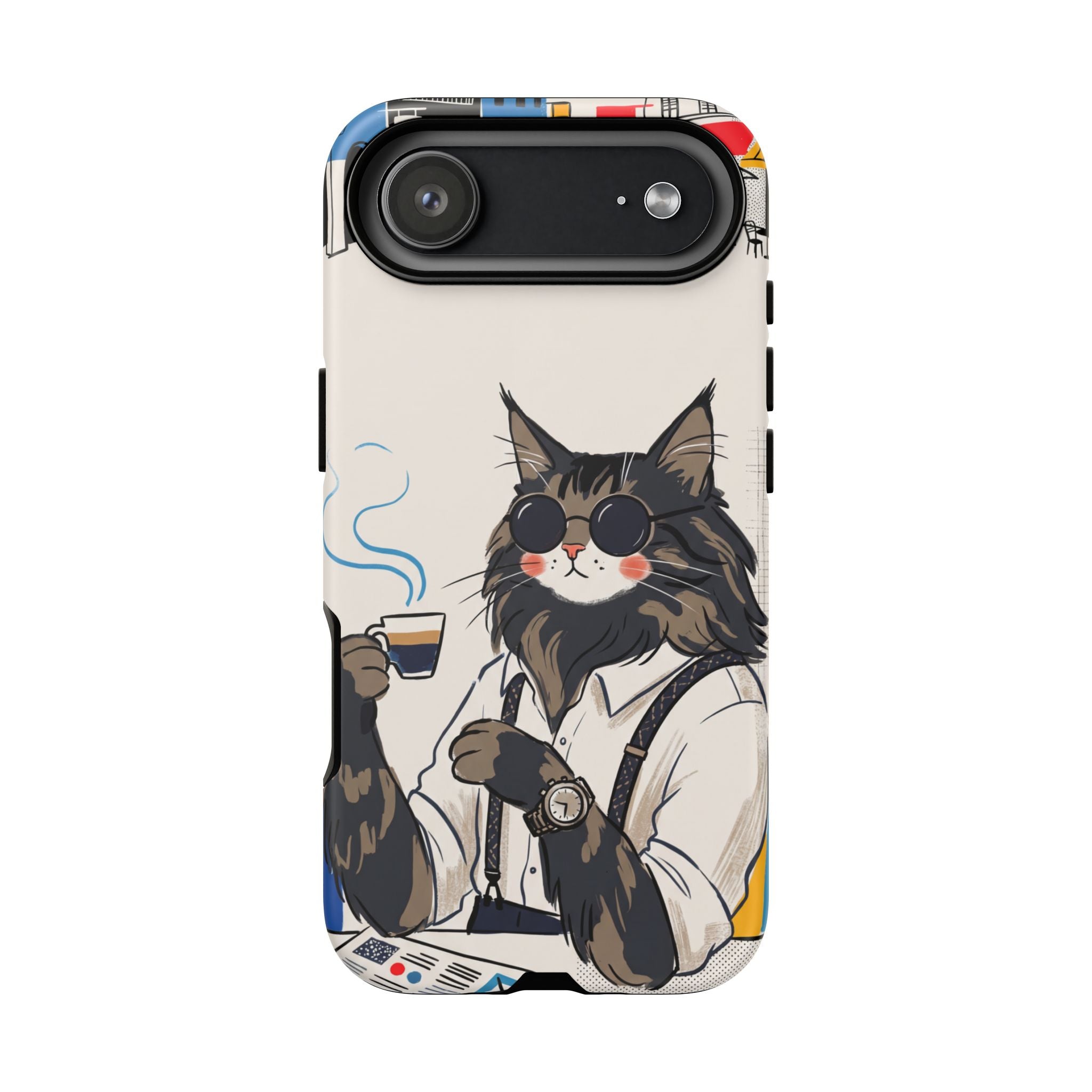 Cat Barista iPhone Case | Cool Cat in Sunglasses Coffee Shop Design