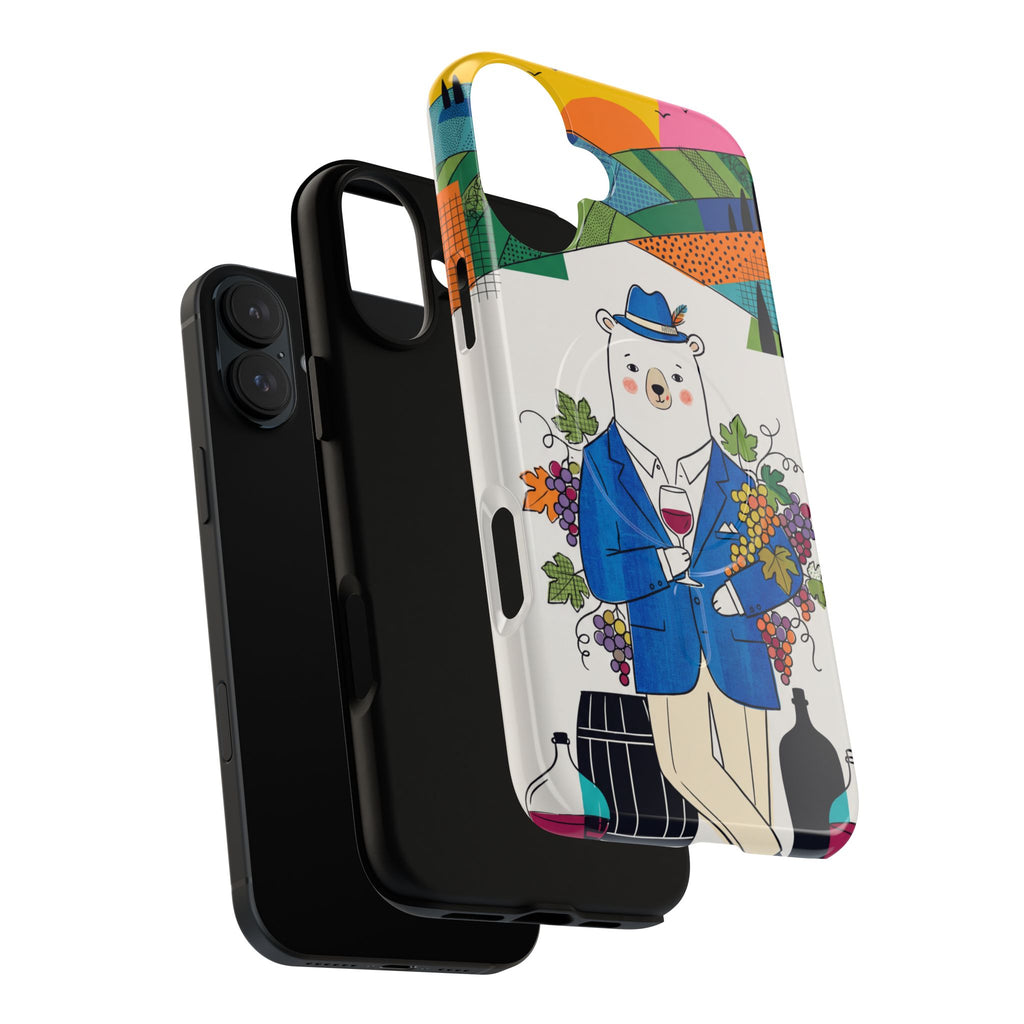 Dapper Polar Bear Wine Lover Illustrated Protective MagSafe iPhone Case