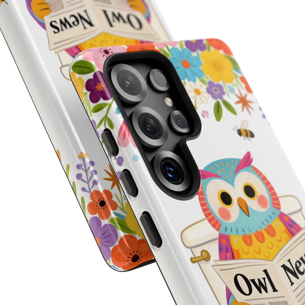 Owl News Floral Samsung Galaxy Phone Case | Cute Owl Reading Newspaper on Toilet