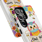 Owl News Floral Samsung Galaxy Phone Case | Cute Owl Reading Newspaper on Toilet