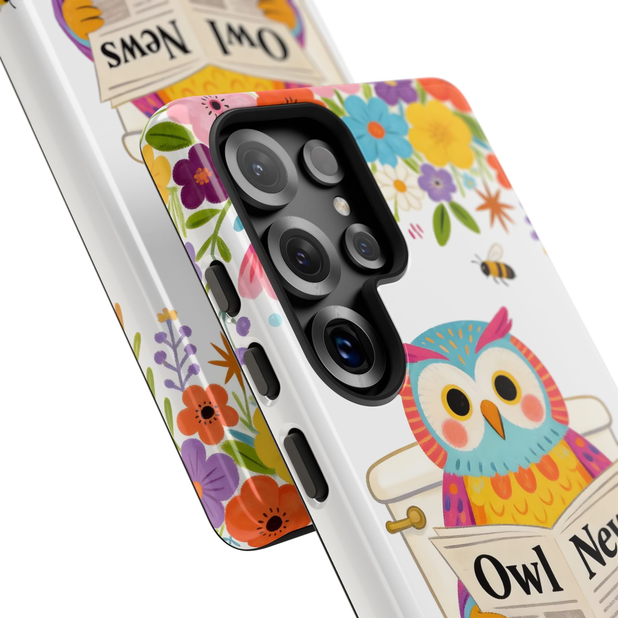 Owl News Floral Samsung Galaxy Phone Case | Cute Owl Reading Newspaper on Toilet