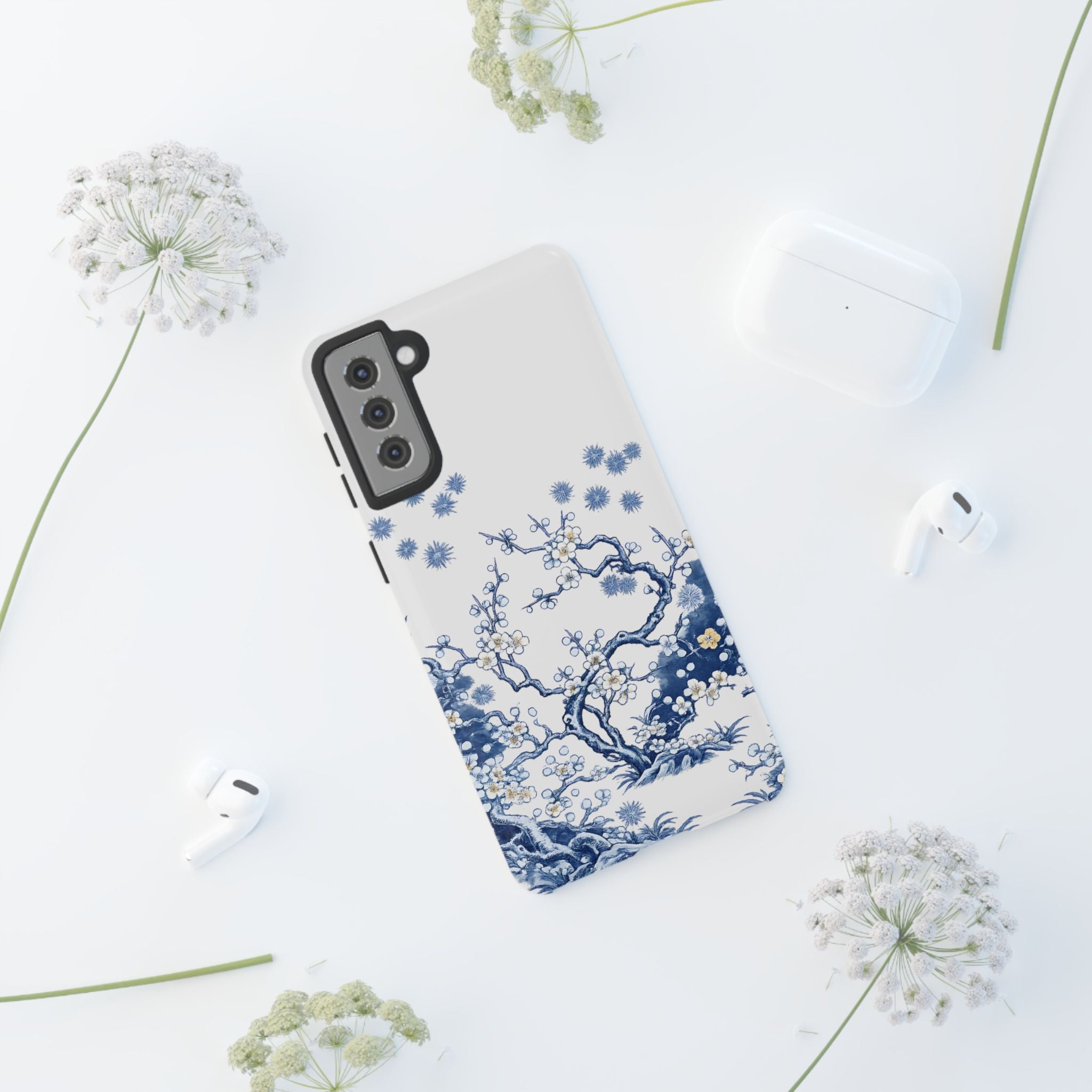 Vintage Blue White Porcelain Samsung Galaxy Phone Case | Chinoiserie Floral Tough Cover