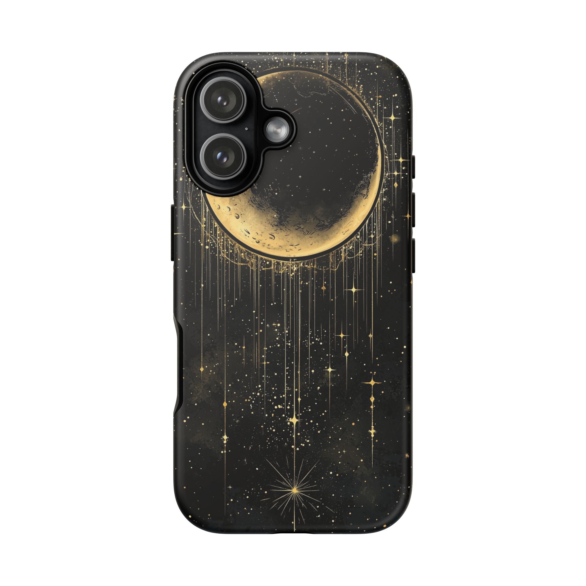 Moonlit Crescent Tough iPhone Case | Gold Stars Night Sky