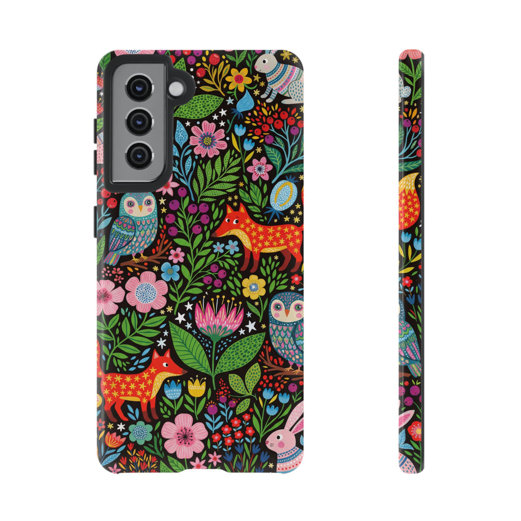 Floral Woodland Samsung Galaxy Phone Case | Colourful Fox & Owl Protective Cover