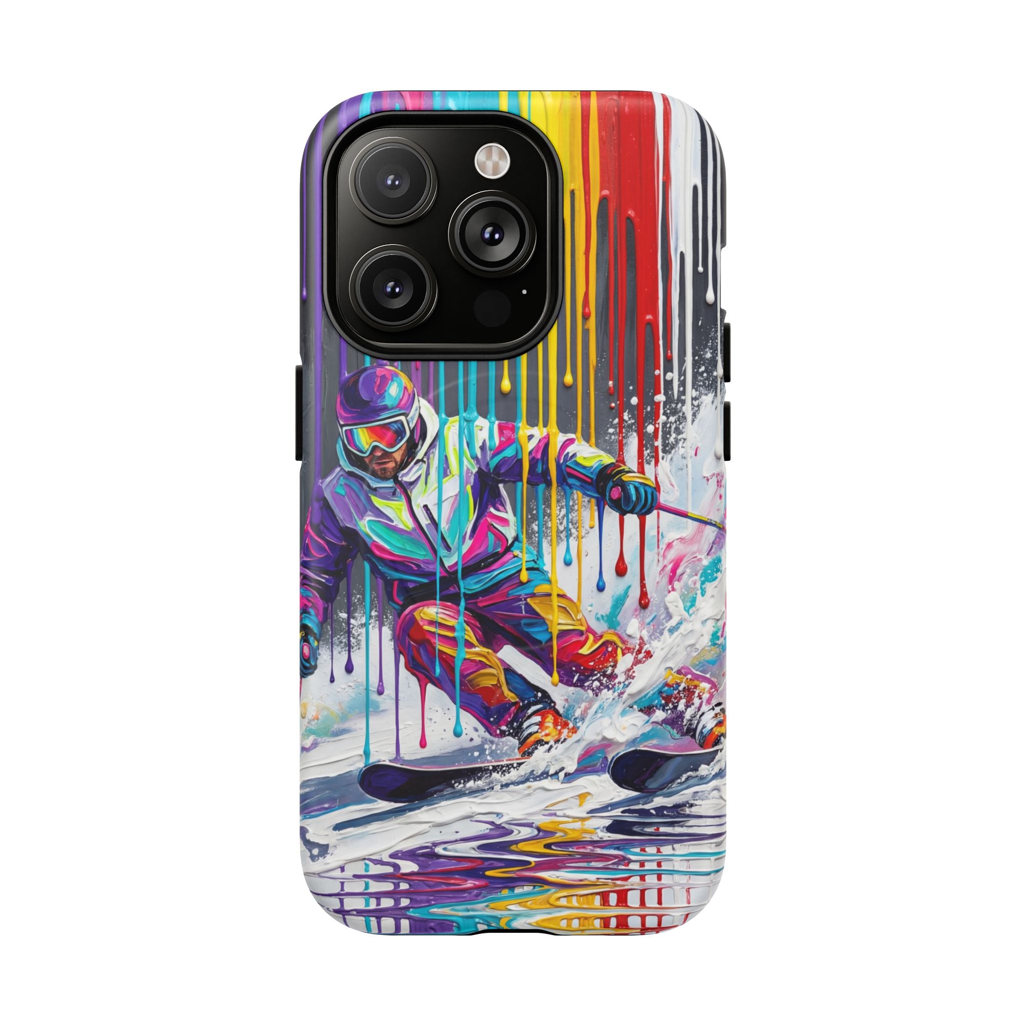 Colourful Skiing Drip Art Tough MagSafe iPhone Case
