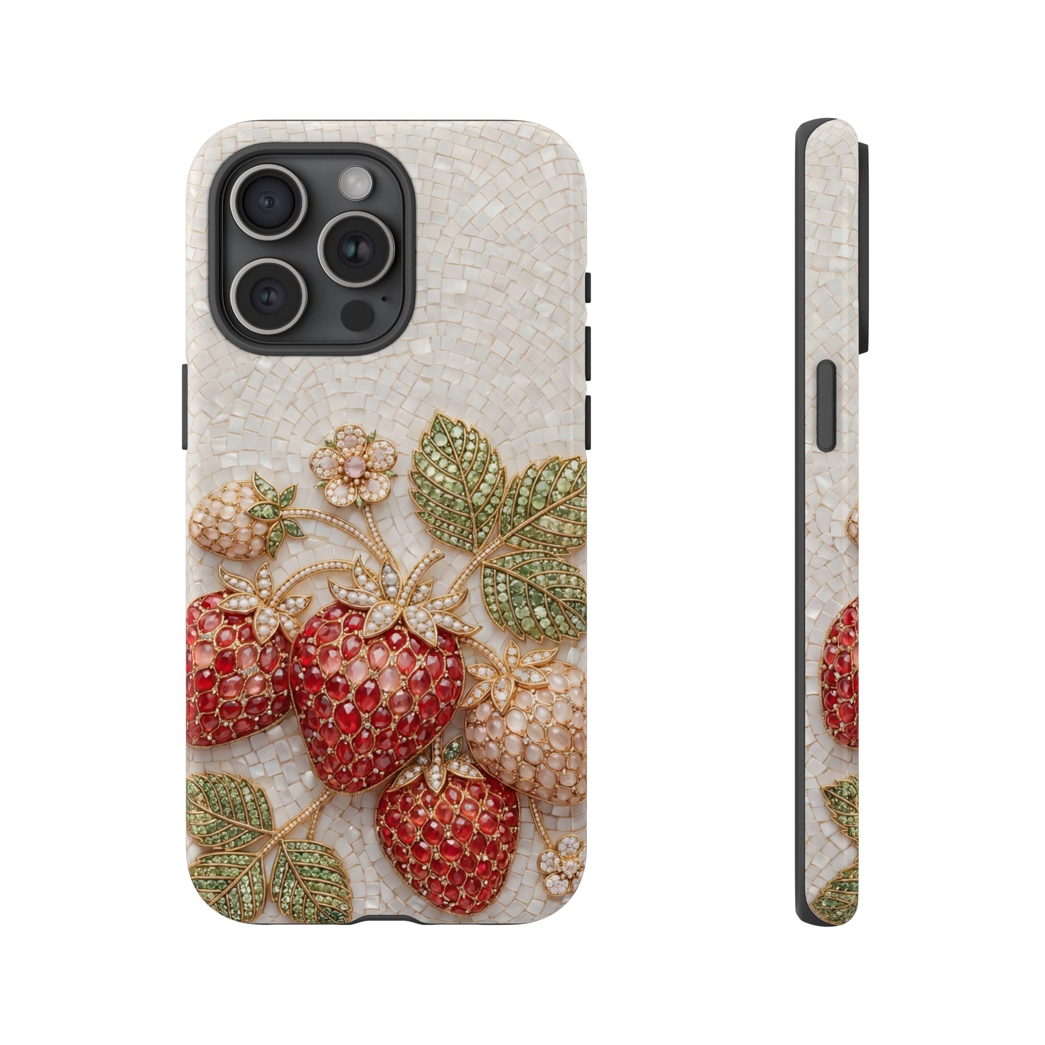 Strawberry Gem Tough iPhone Case | Vintage Beaded Fruit Design
