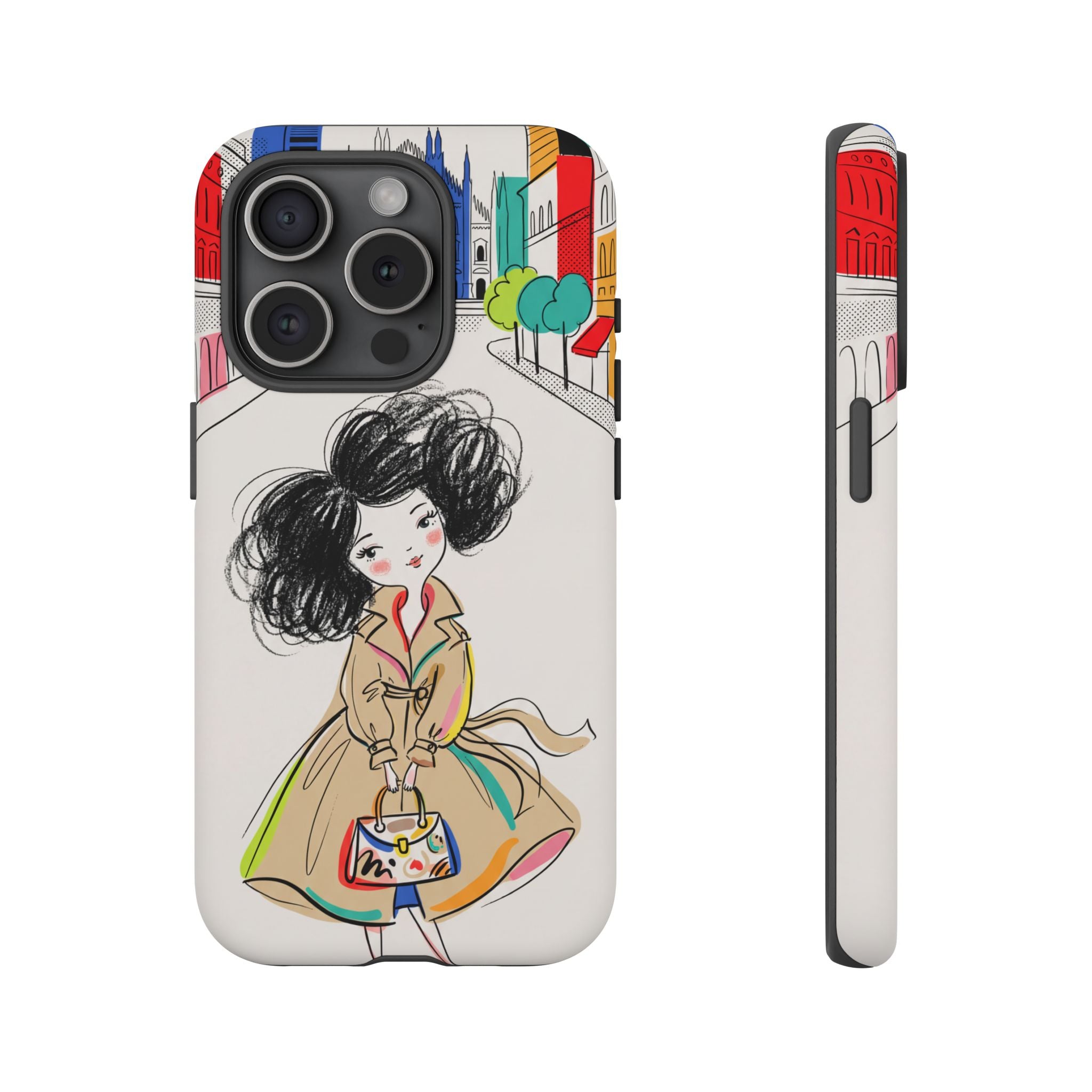Illustrated Trench Coat Fashion Chic City Girl iPhone Case