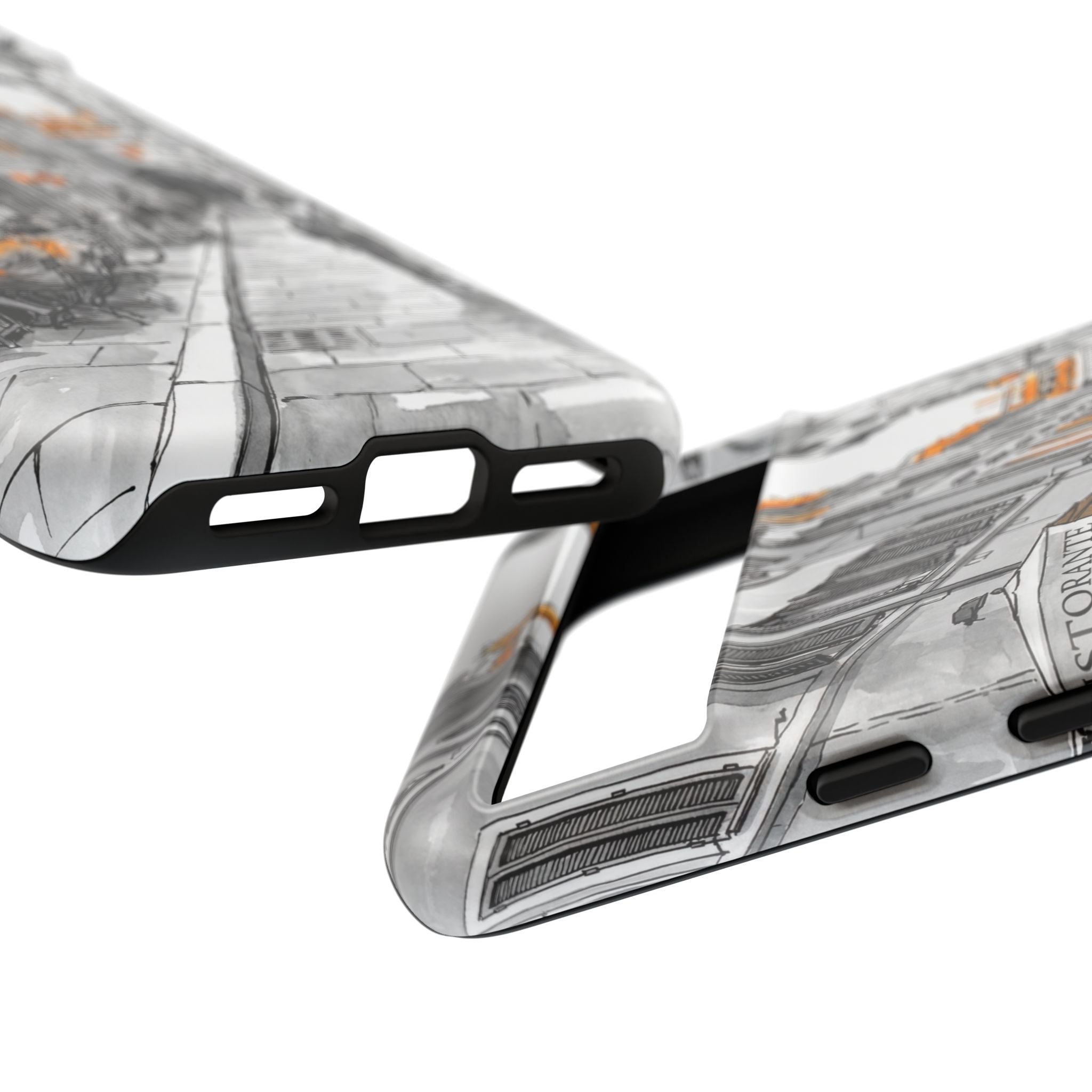 Italy Street Google Pixel Case | Vintage Italian Cafe Sketch with Orange Accents