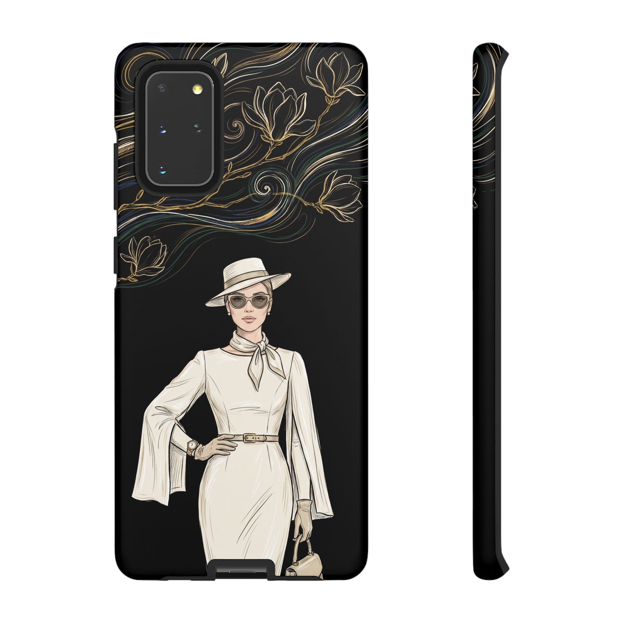 Samsung Galaxy Phone Case | Elegant Vintage Lady with Gold Floral Swirls