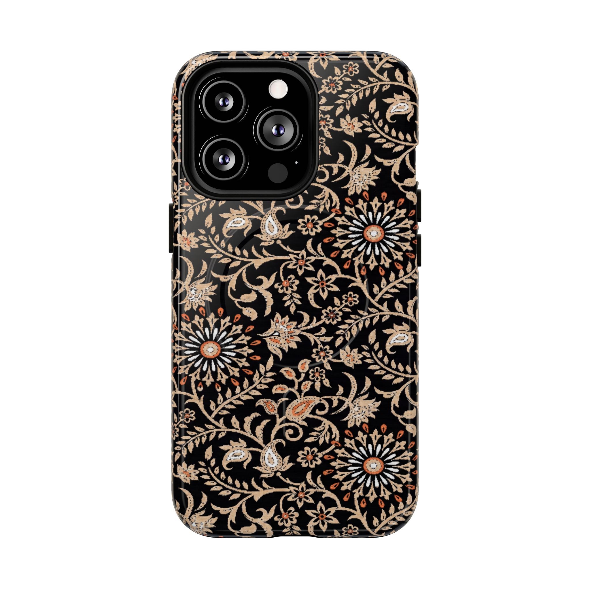 Batik Floral Black Ornate Daisies MagSage Tough iPhone Case