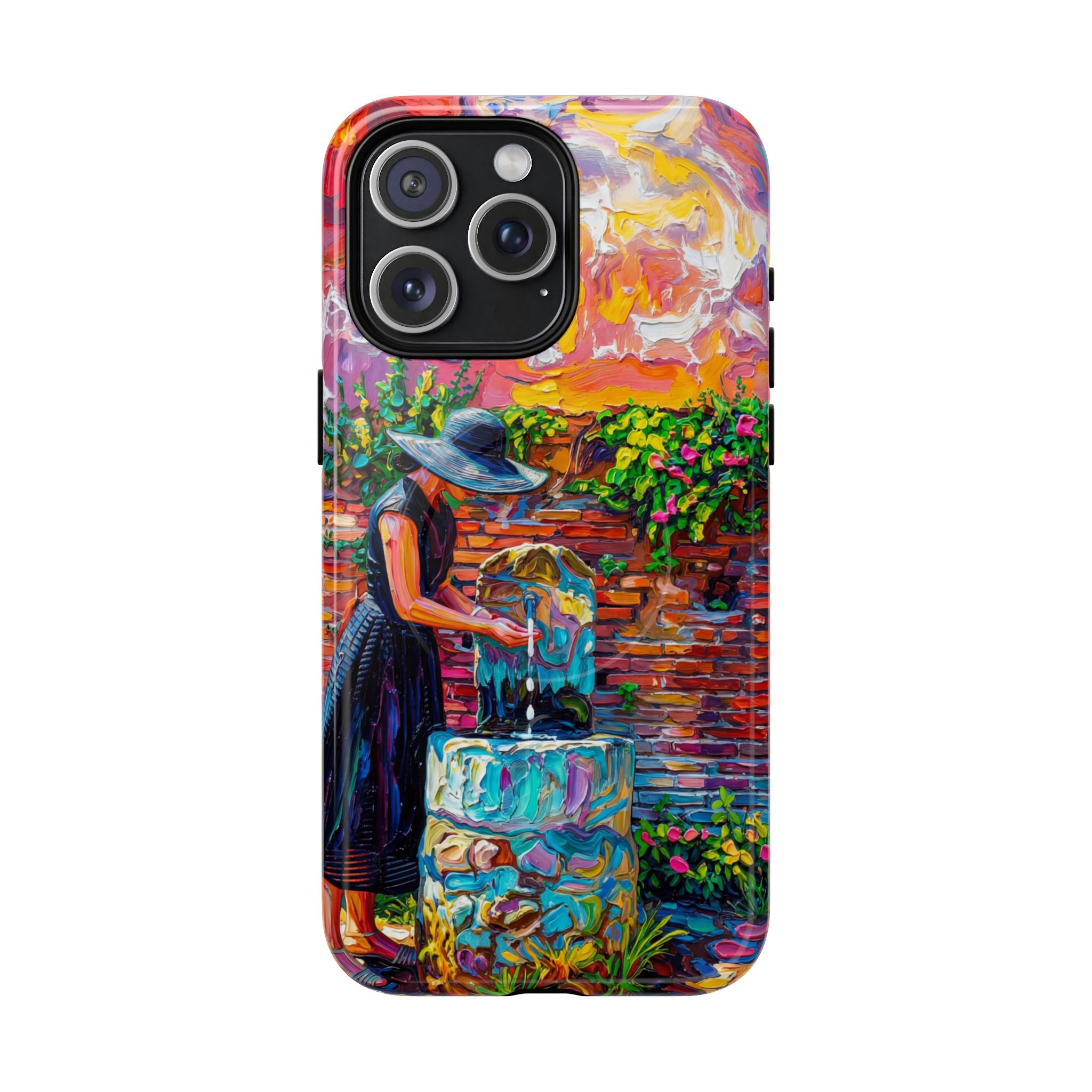 Artistic Garden iPhone Case | Woman at Fountain Tough MagSafe Case