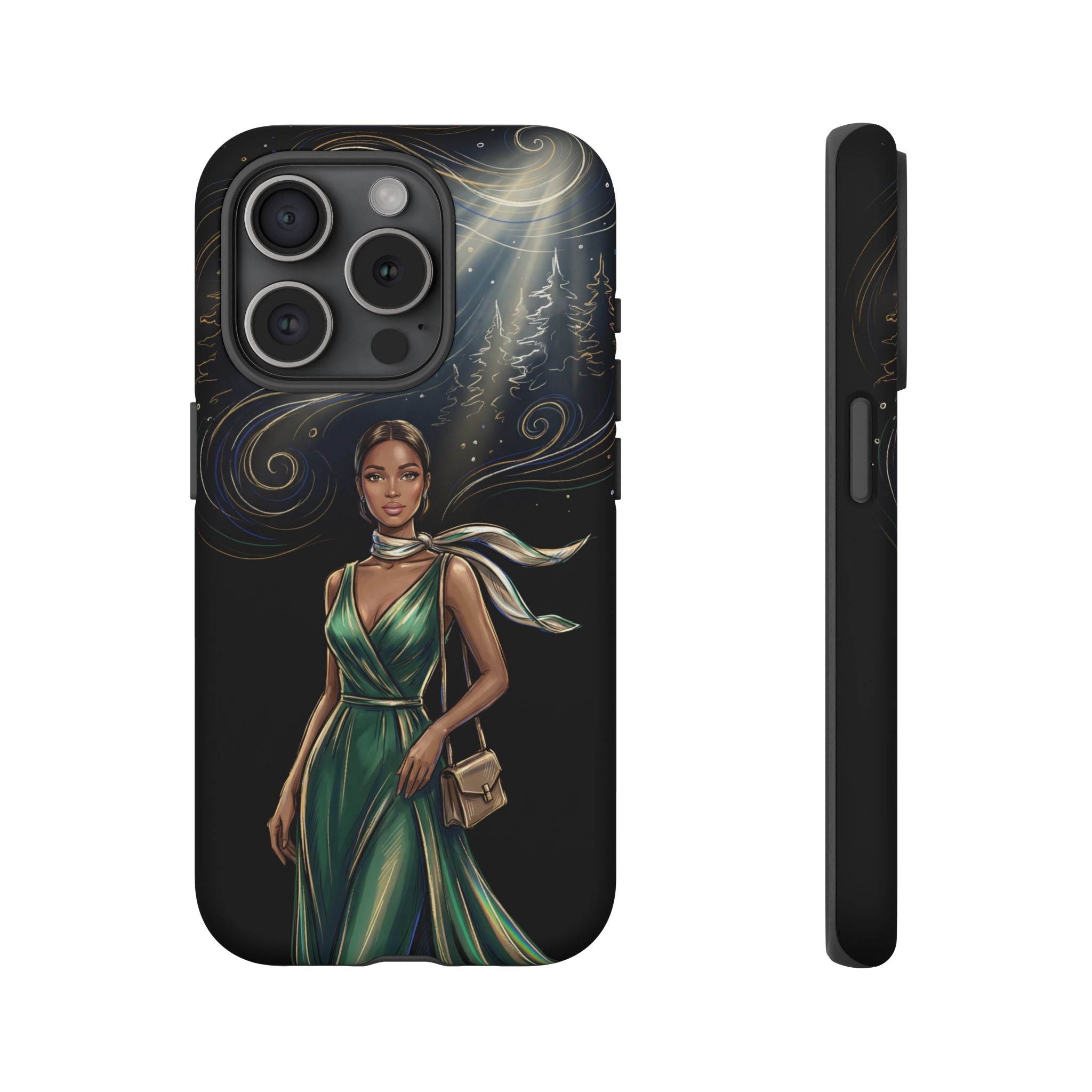 Elegant Woman in Green Dress Art Protective Tough iPhone Case