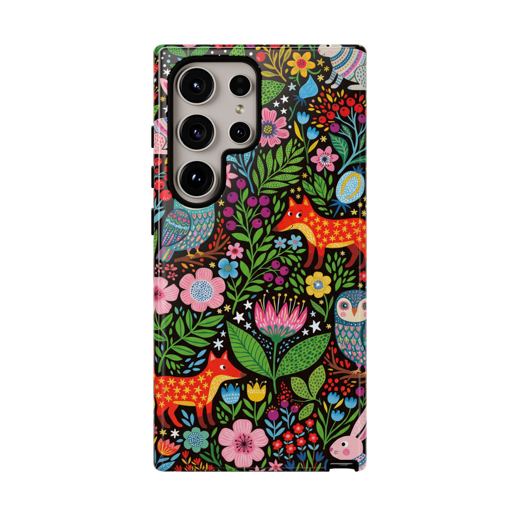 Floral Woodland Samsung Galaxy Phone Case | Colourful Fox & Owl Protective Cover