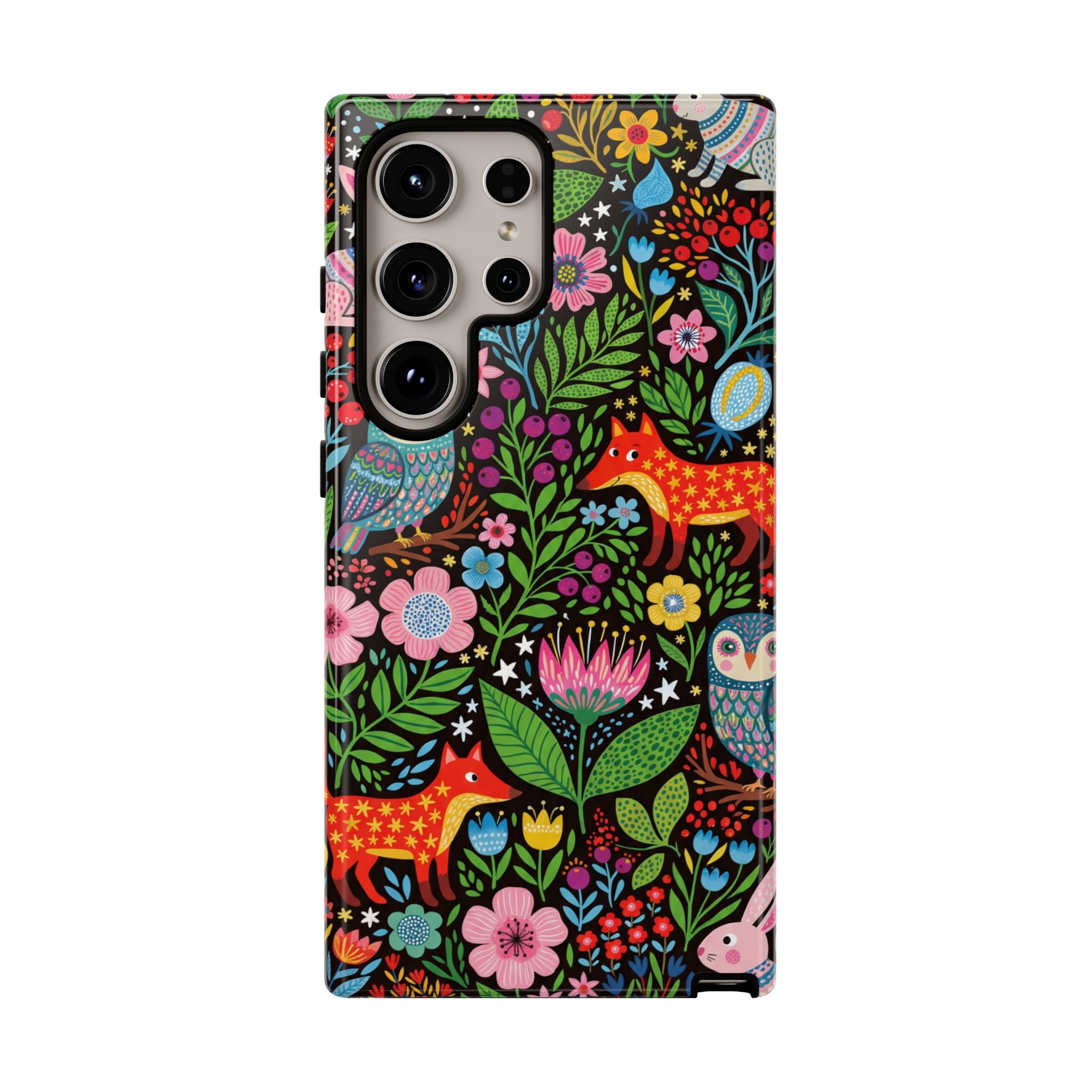 Floral Woodland Samsung Galaxy Phone Case | Colourful Fox & Owl Protective Cover