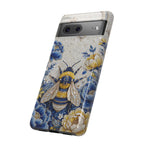 Custodia per telefono Google Pixel "Ape floreale" resistente | Design a giardino lunare blu e giallo