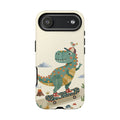 Cute Skateboarding Dinosaur Tough iPhone Case | Vintage Kid Aesthetic T Rex Cover
