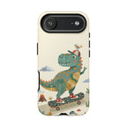 Cute Skateboarding Dinosaur Tough iPhone Case | Vintage Kid Aesthetic T Rex Cover