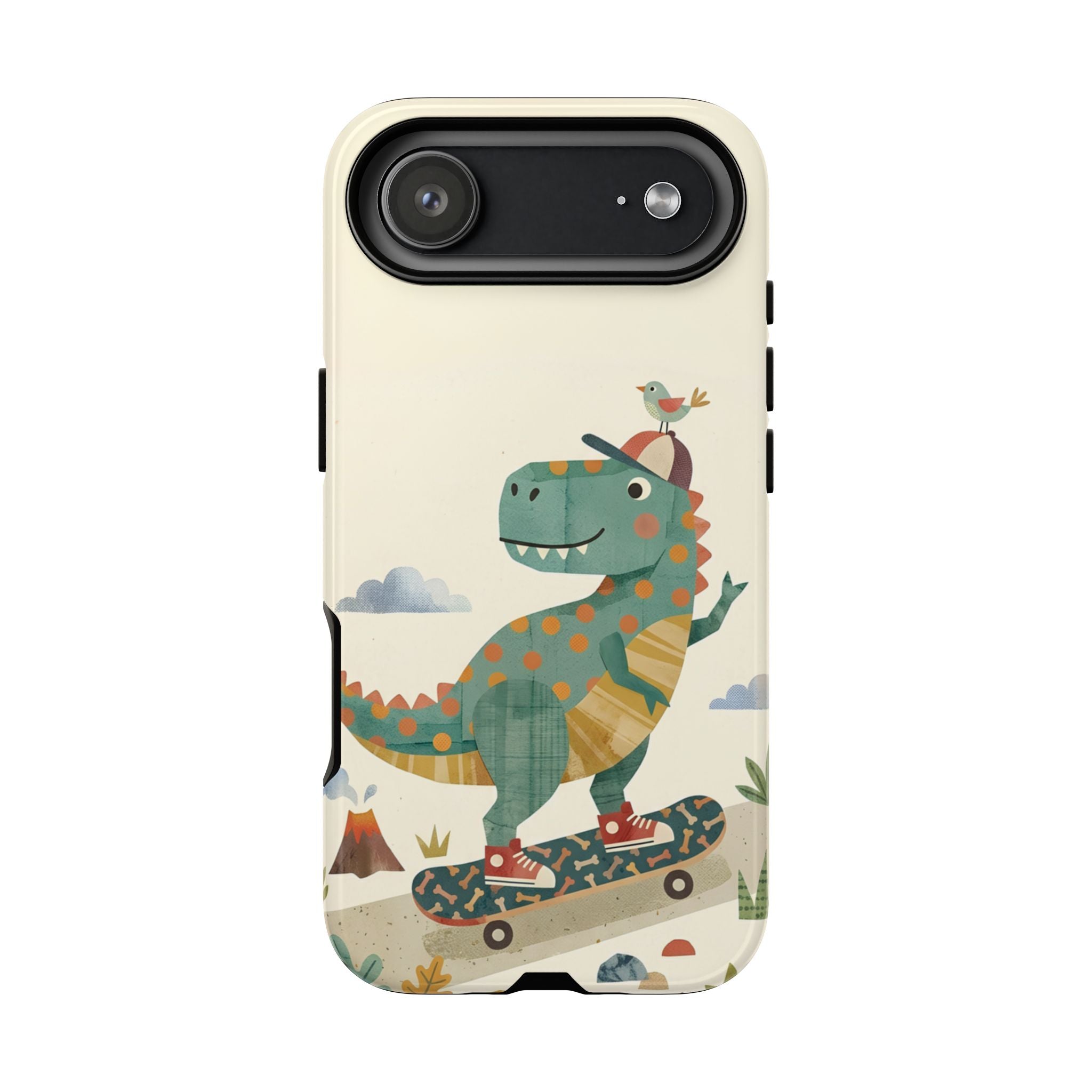 Cute Skateboarding Dinosaur Tough iPhone Case | Vintage Kid Aesthetic T Rex Cover