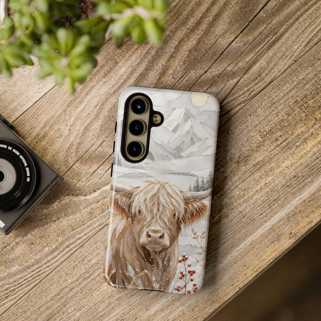 Highland Cow Samsung Galaxy Phone Case | Stained Glass Mountain Case