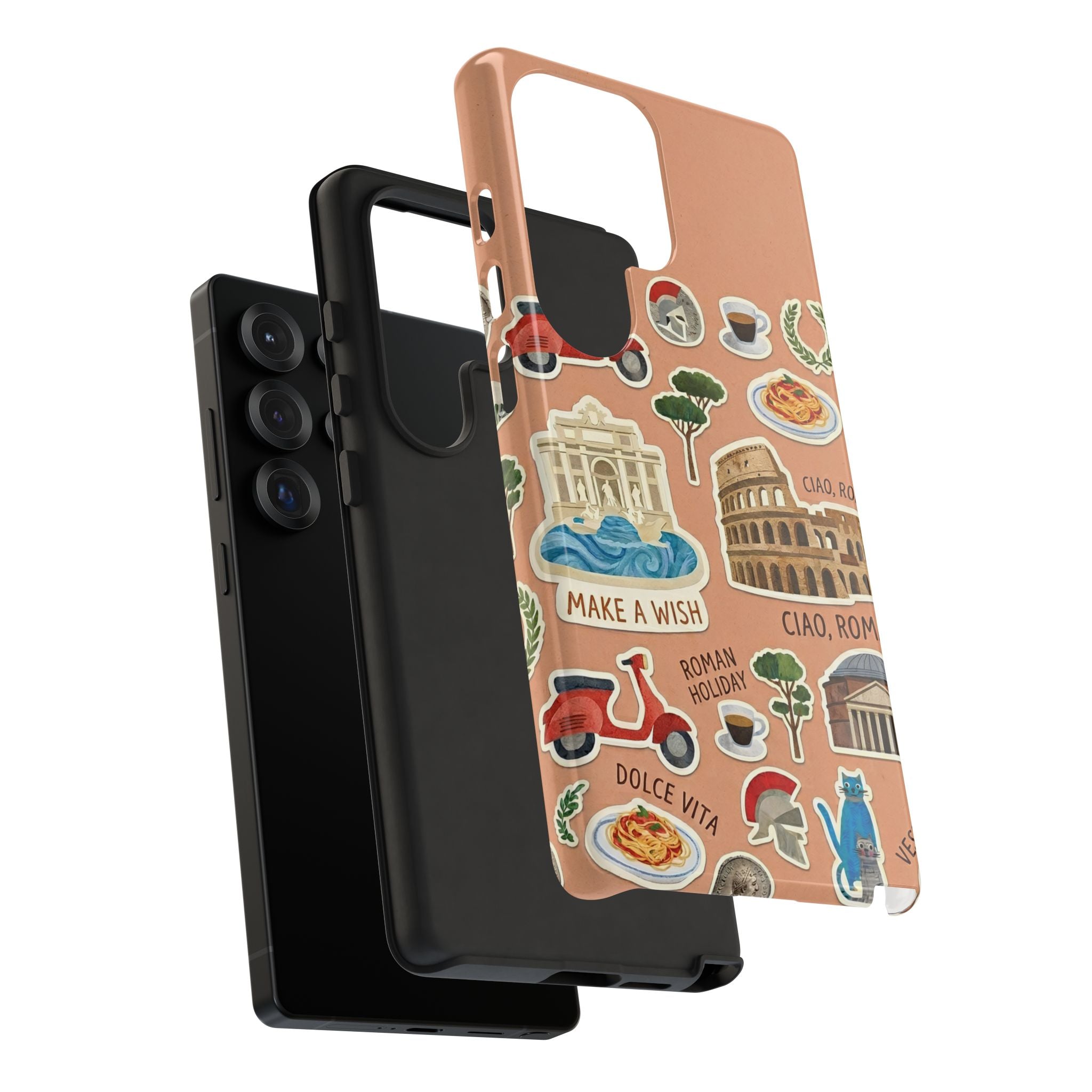 Rome Italy Travel Tough Samsung Galaxy Phone Case | Terracotta Scrapbook Sticker Cover